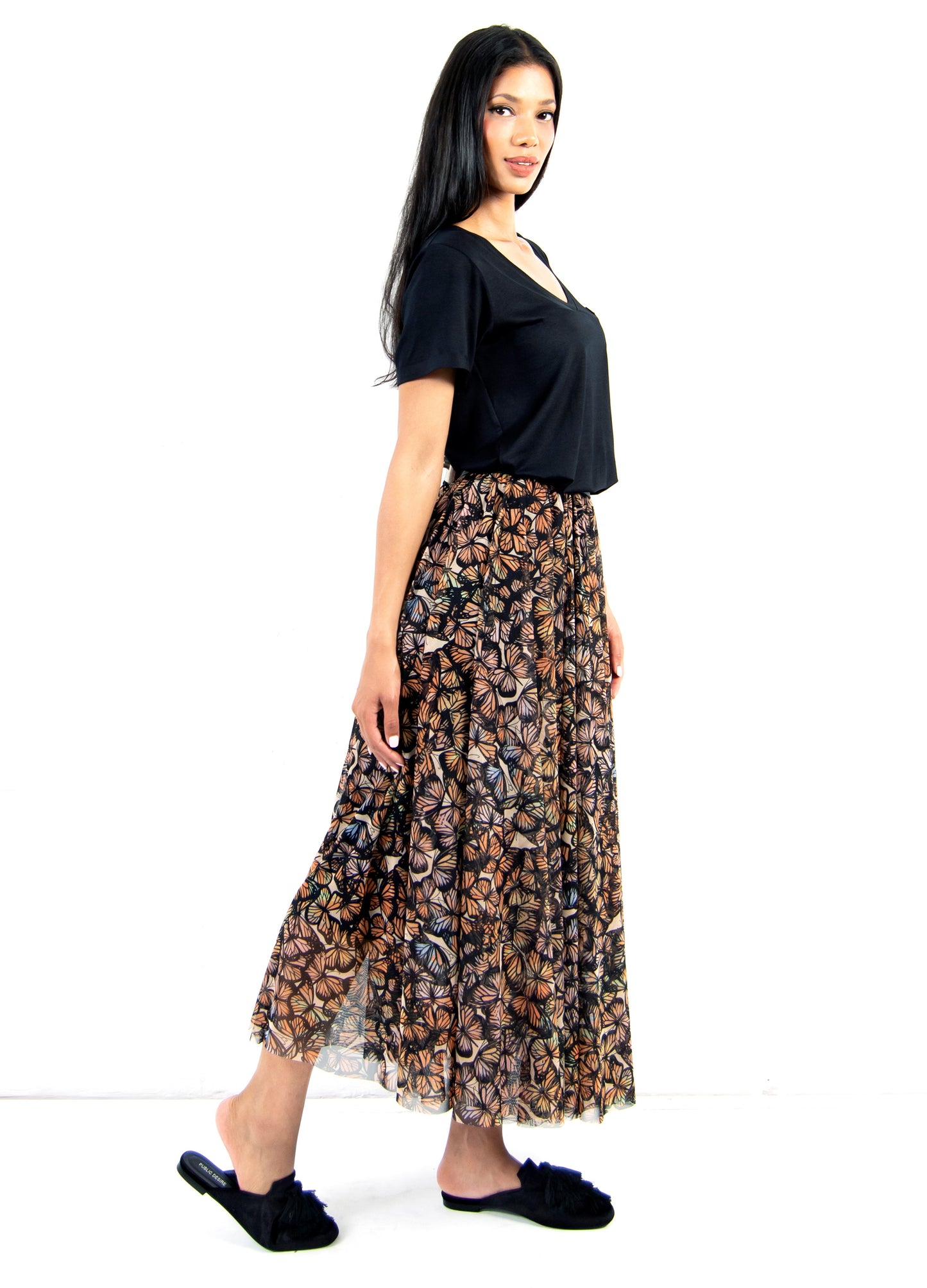 Angelica circle skirt in black Farfalle print