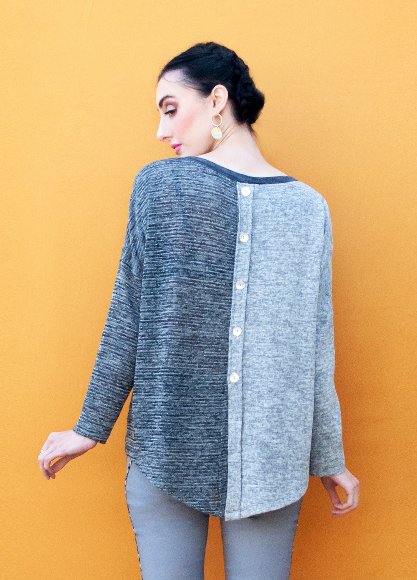 Caprice knit pullover in grey patchwork size 34