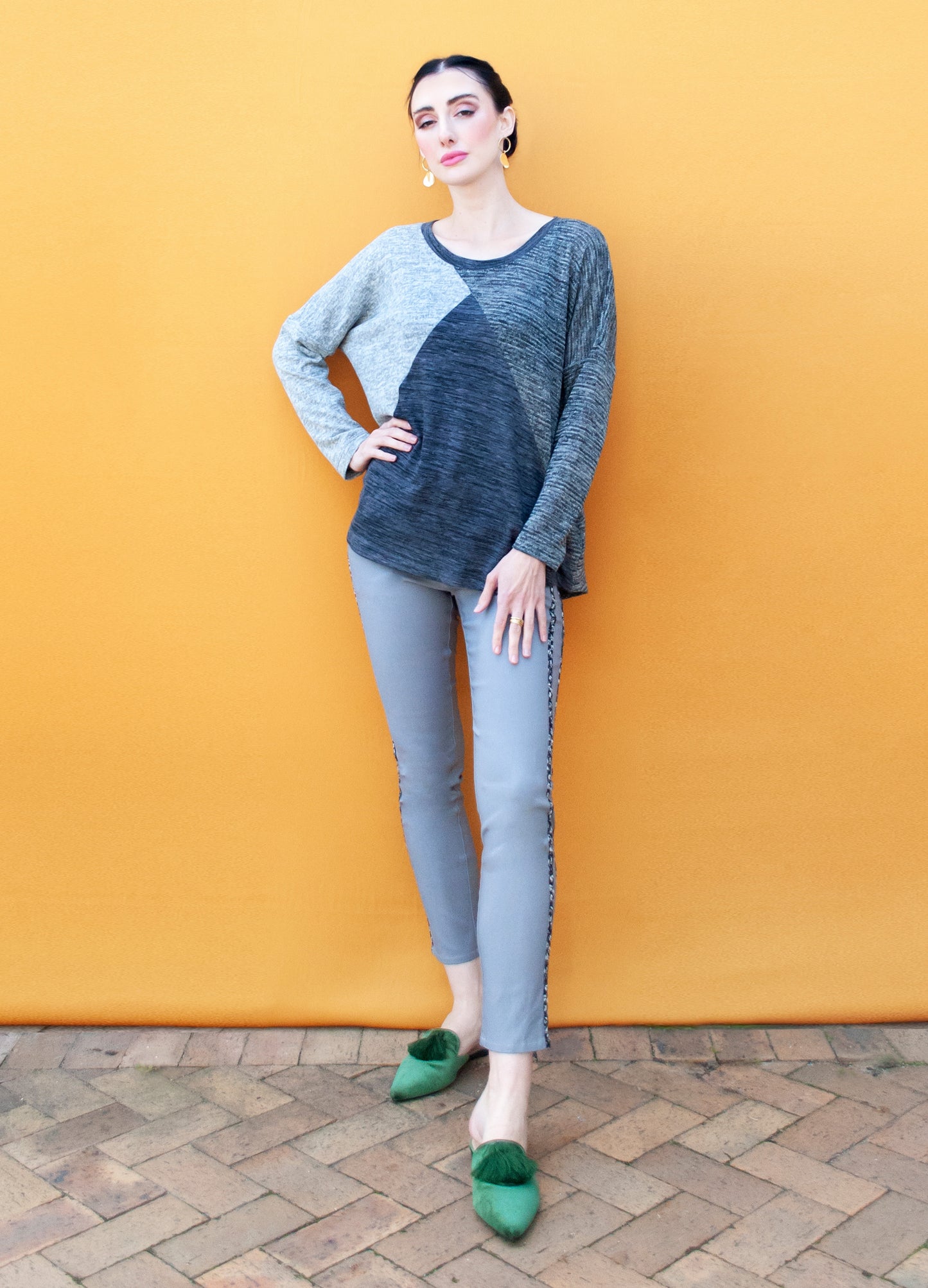Caprice knit pullover in grey patchwork size 34