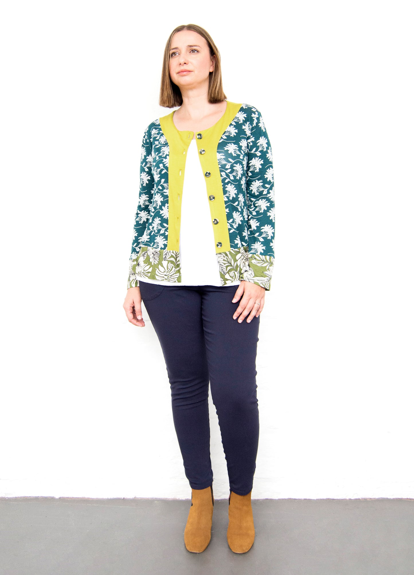 Cassia Cardigan in forest Mahina Moon