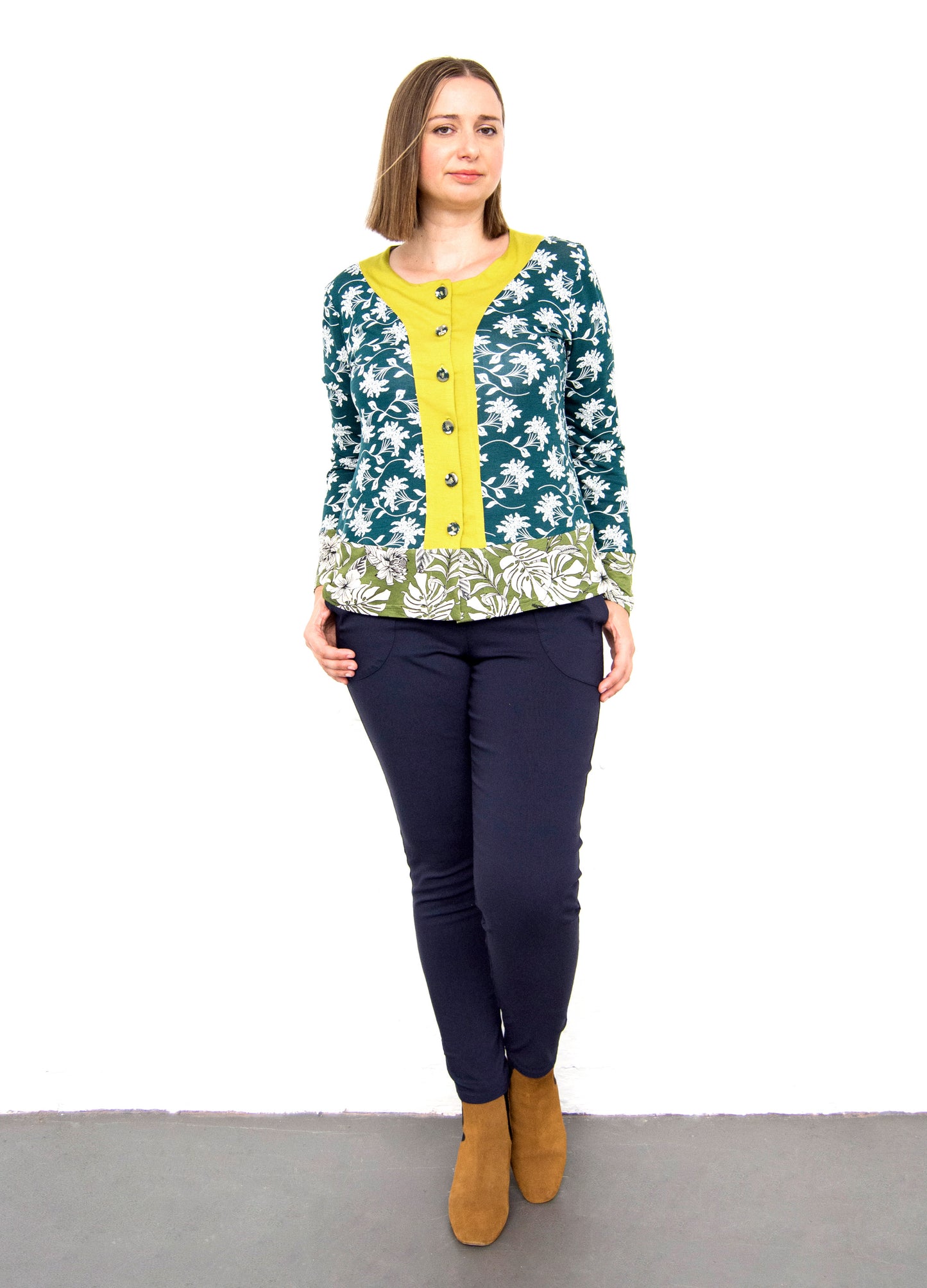 Cassia Cardigan in forest Mahina Moon