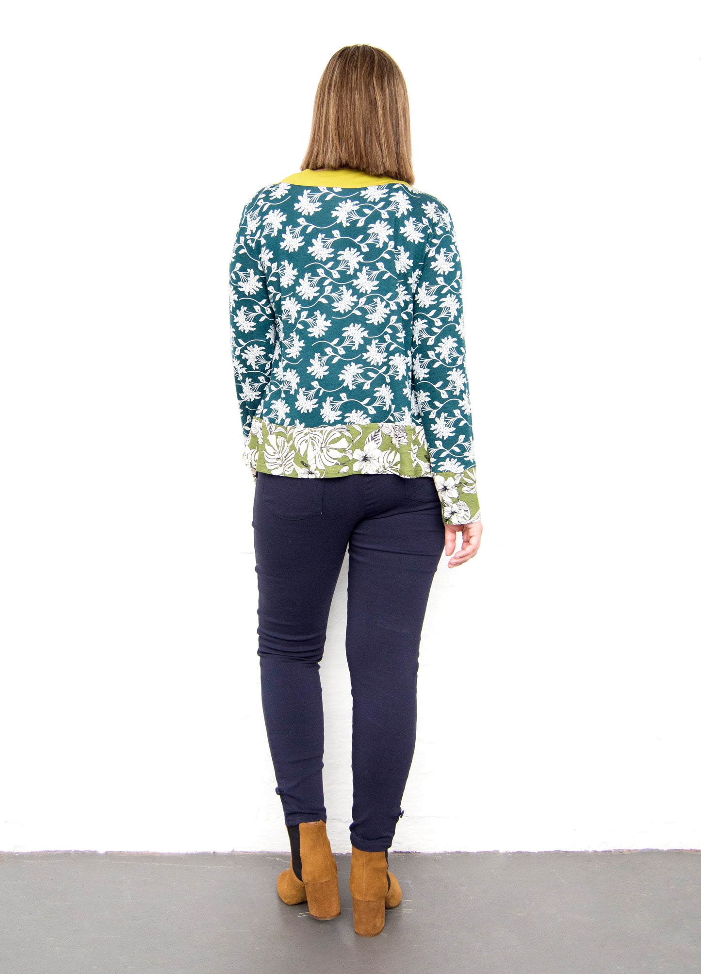 Cassia Cardigan in forest Mahina Moon