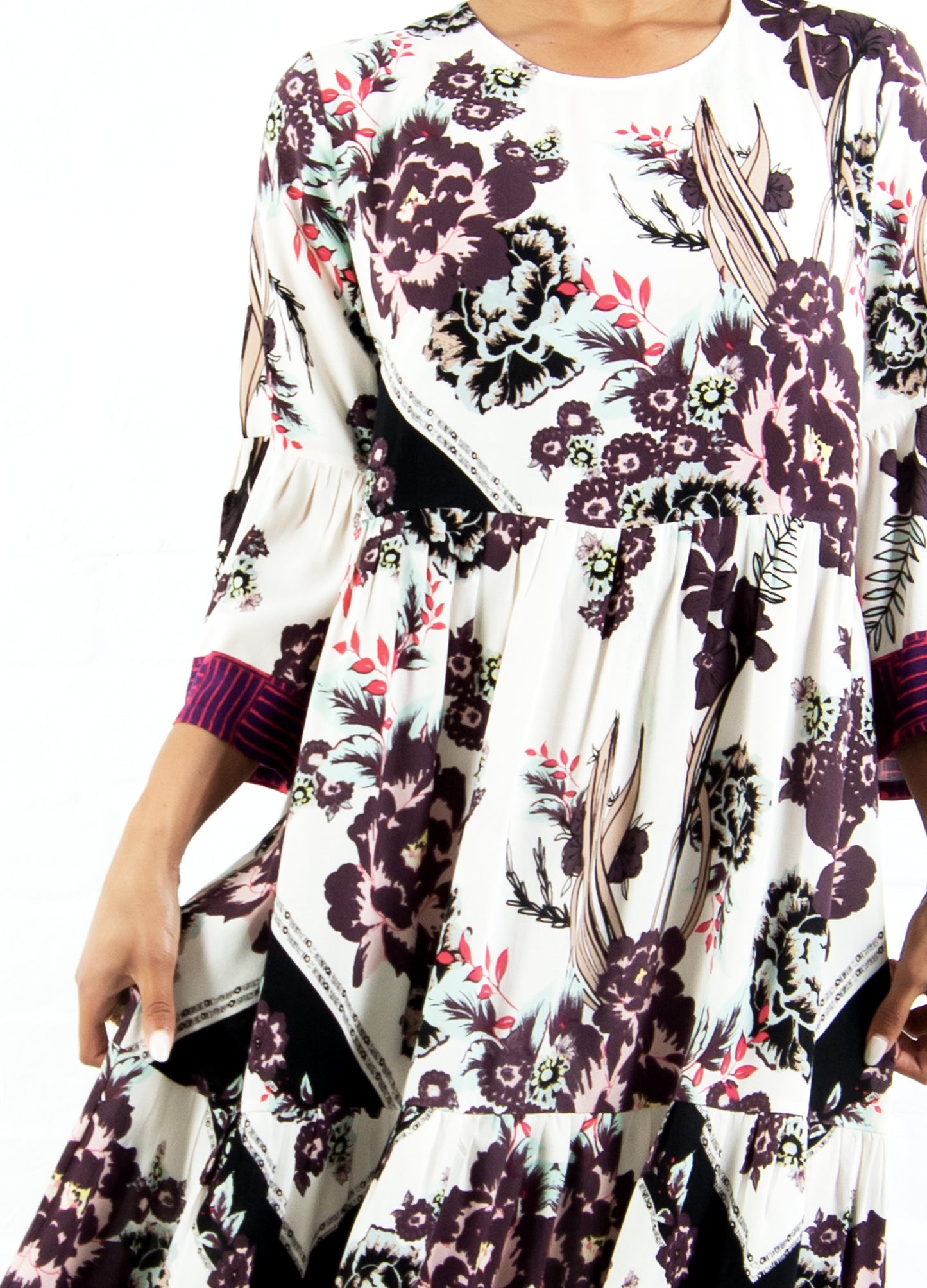 Coco tiered dress in magenta Olá Scarf print size 32 & 36