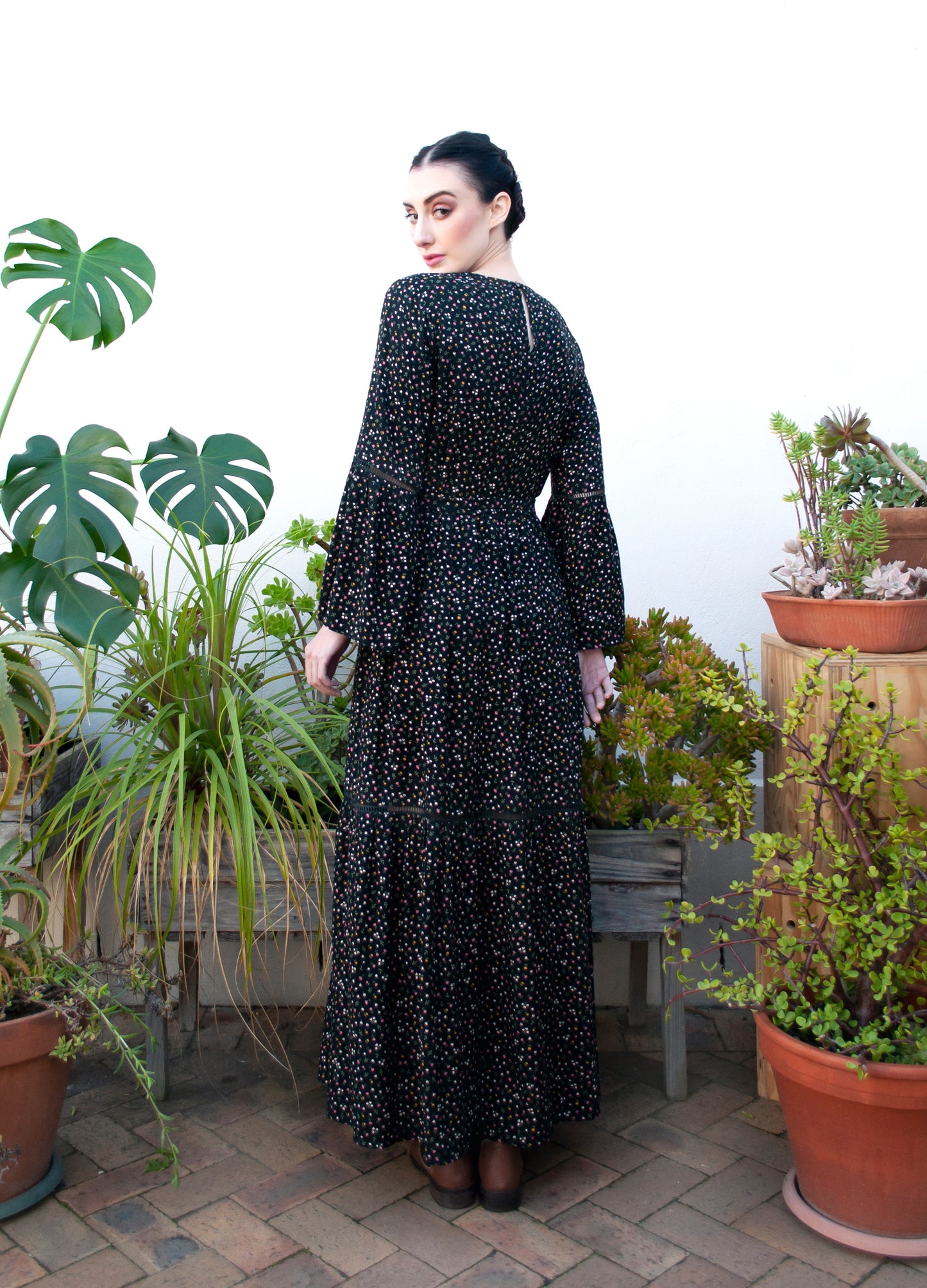 Delphine dress in black La Primavera print size 34