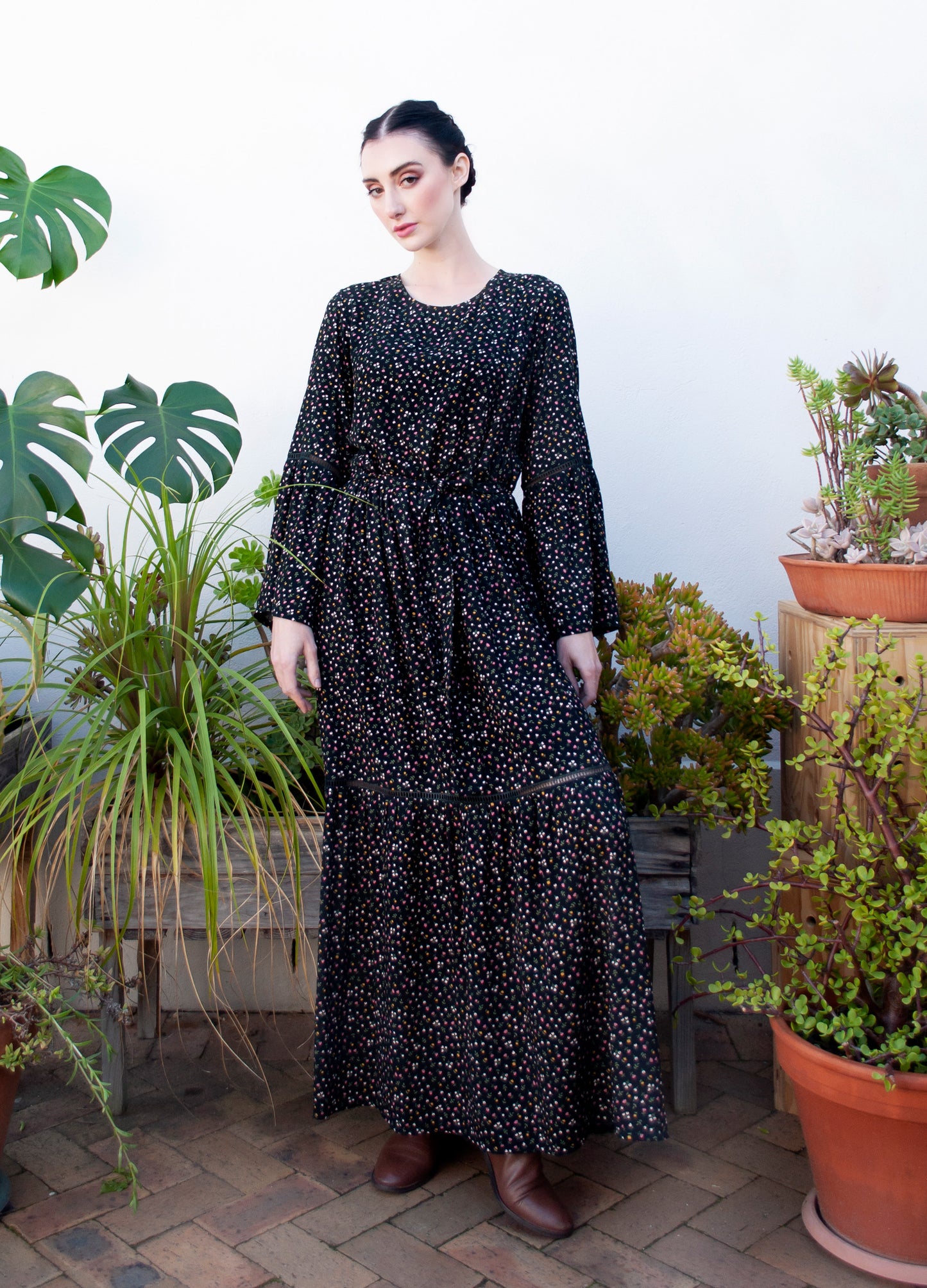 Delphine dress in black La Primavera print size 34