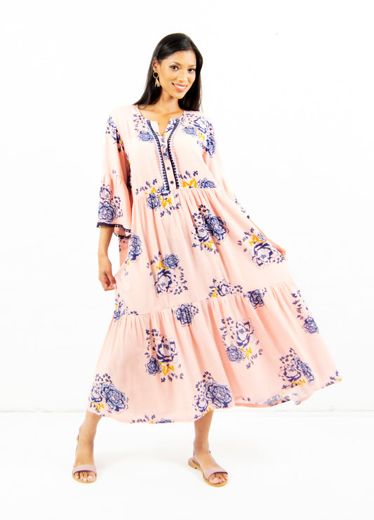Florence tiered dress in blush Moonriver Floral print size 42