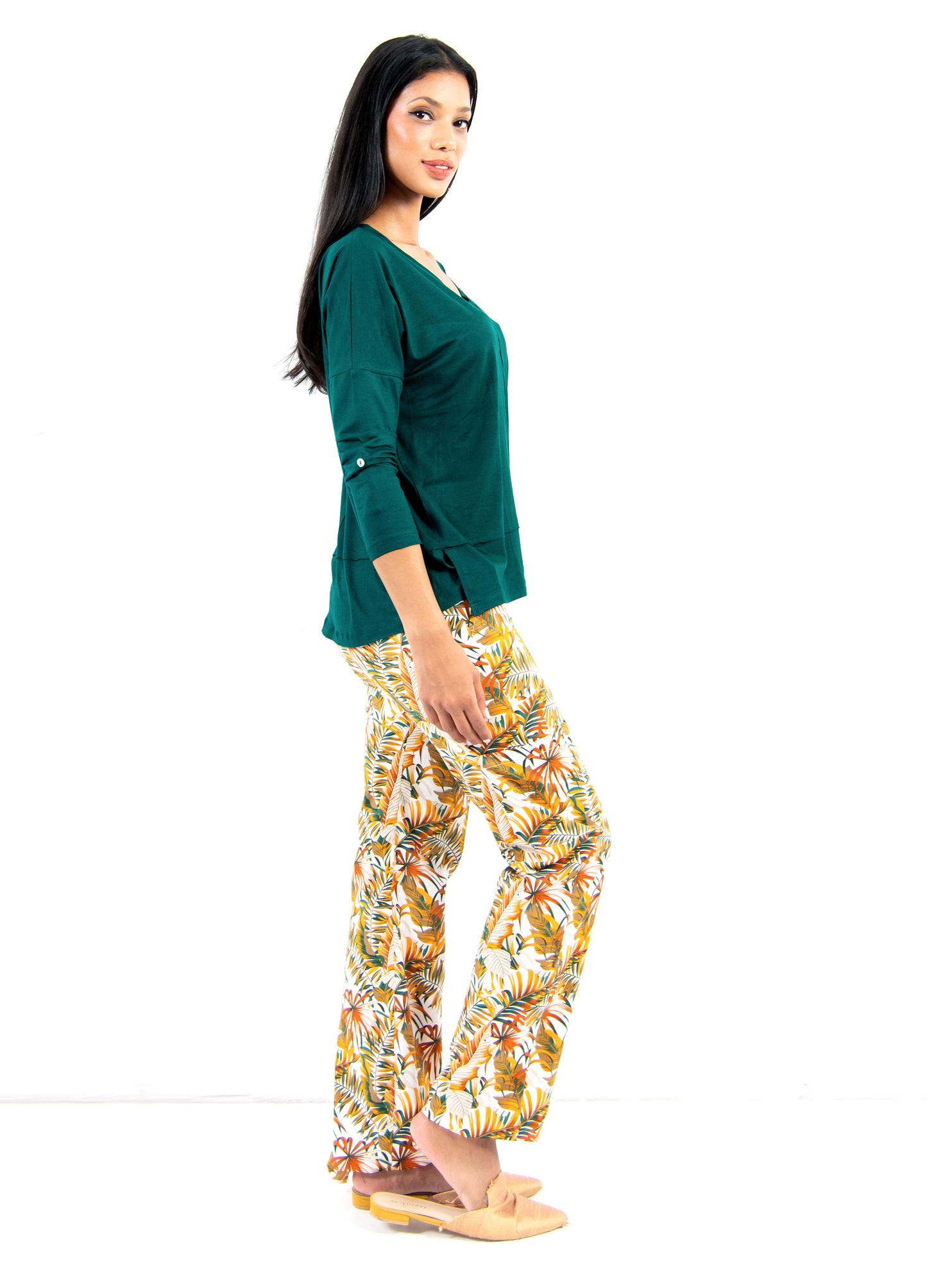 Inga pull-on cargo pants in caramel Maui Jungle print