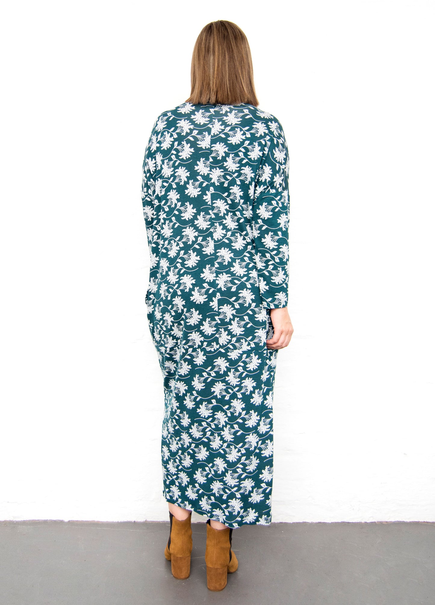 Isla cocoon dress in forest Mahina Moon