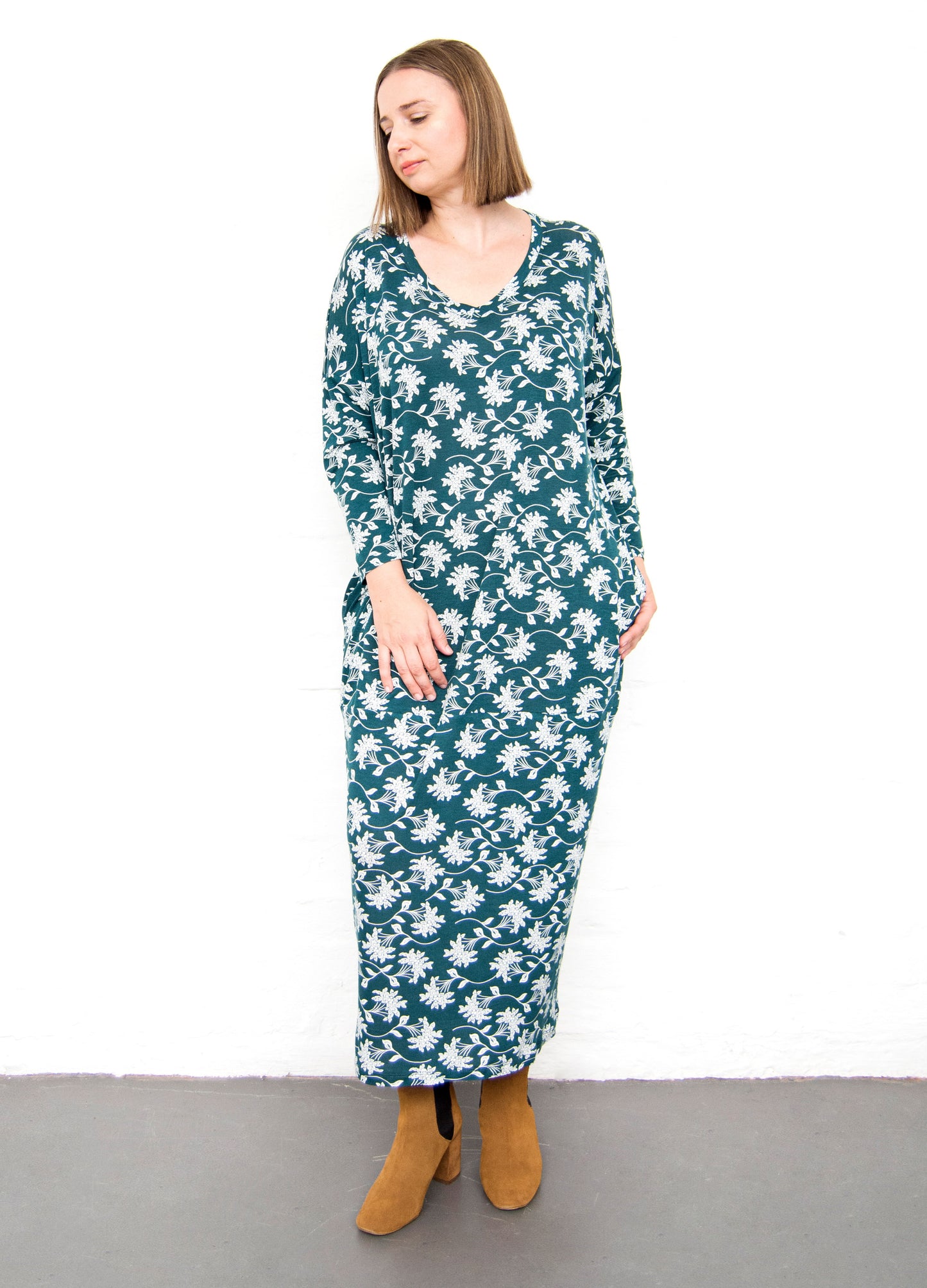 Isla cocoon dress in forest Mahina Moon