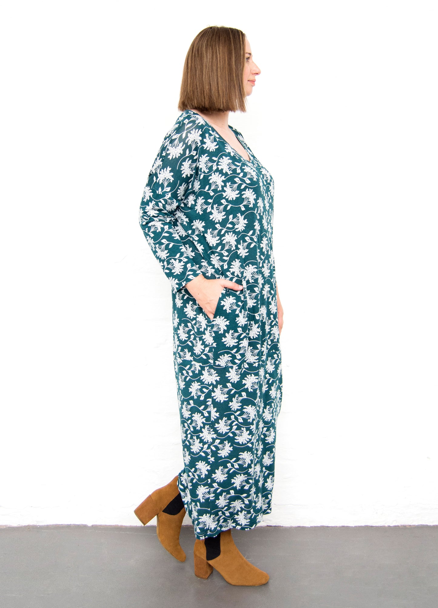 Isla cocoon dress in forest Mahina Moon