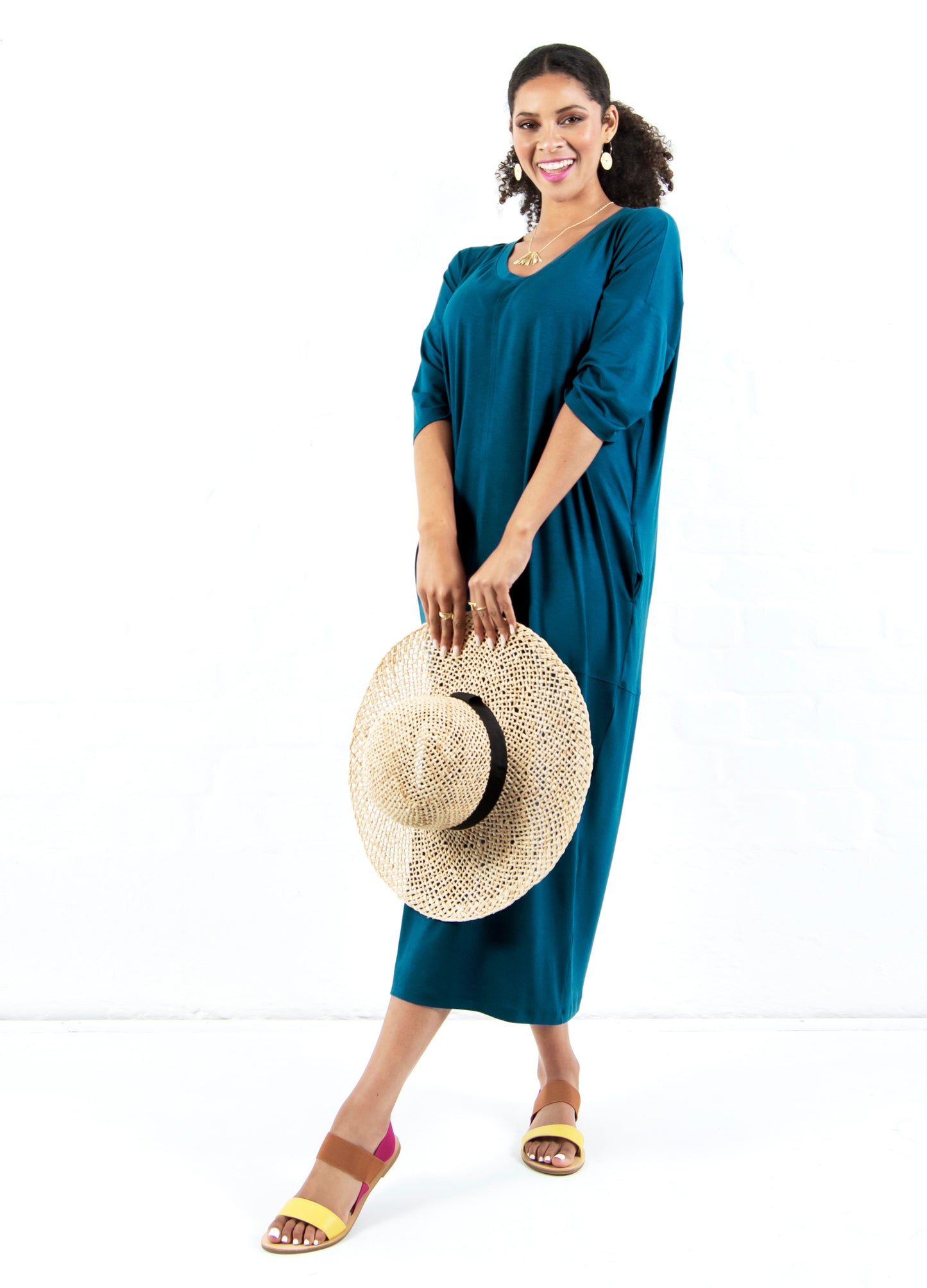 Isla cocoon dress in Pacific Blue