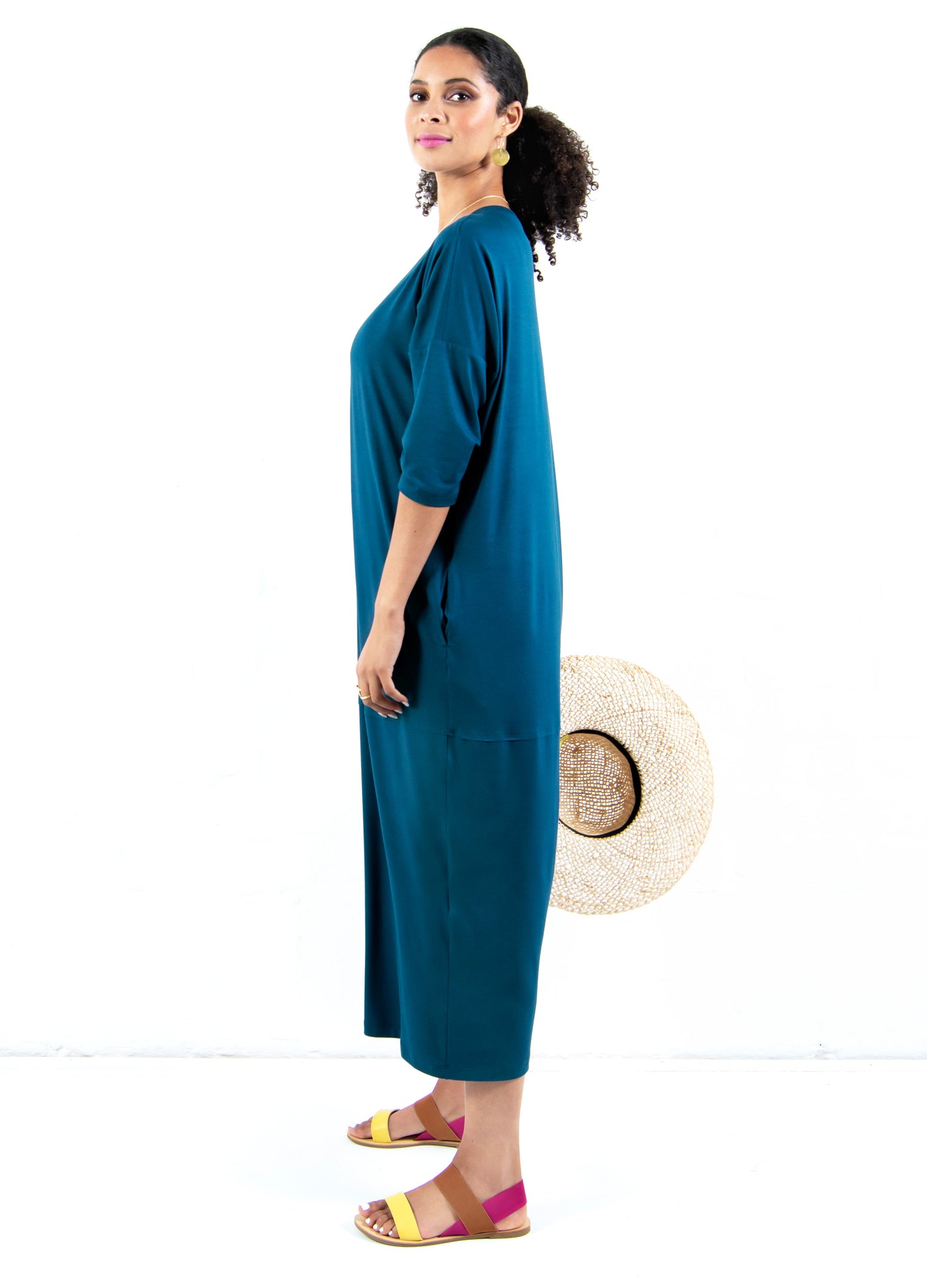 Isla cocoon dress in Pacific Blue