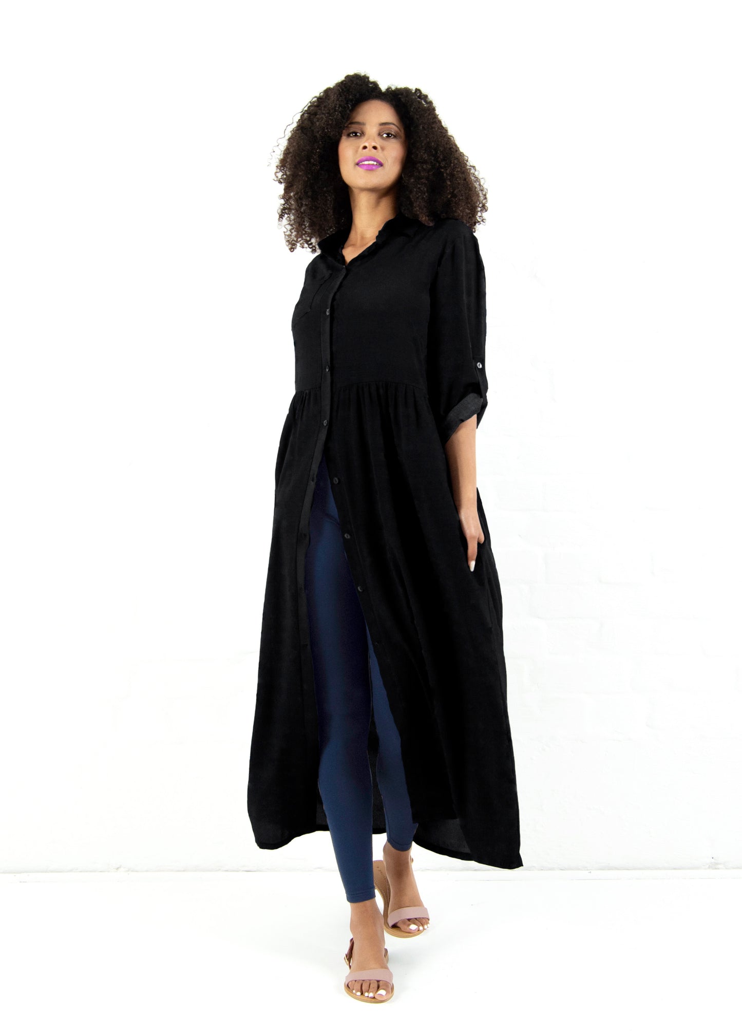 Ivy maxi shirt dress in Black