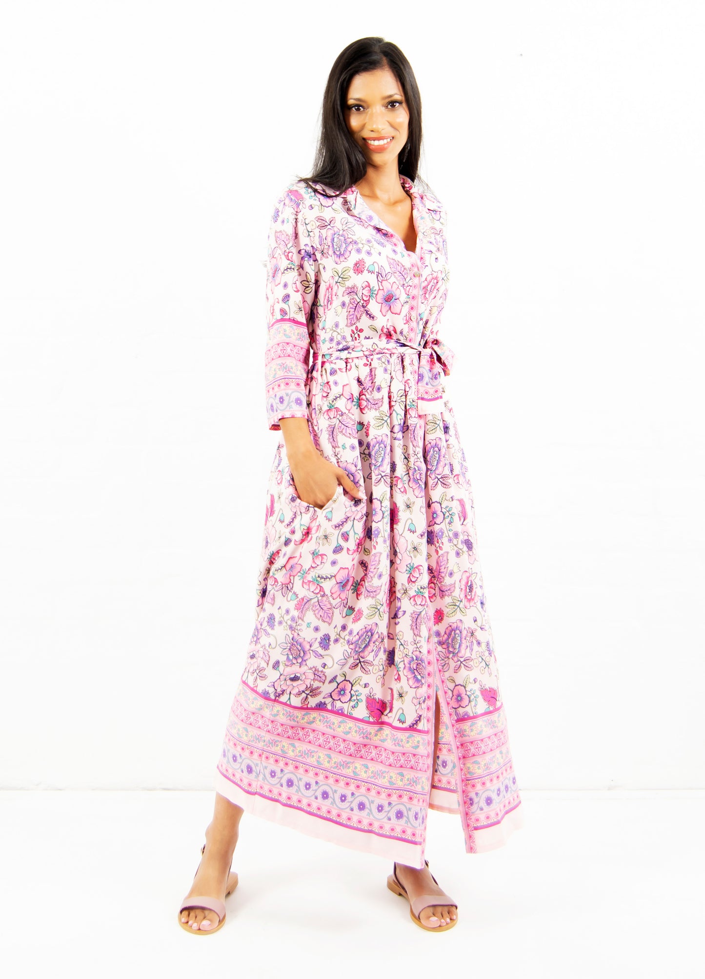 Ivy maxi shirt dress in blush Jasmine Rose print size 32 & 40