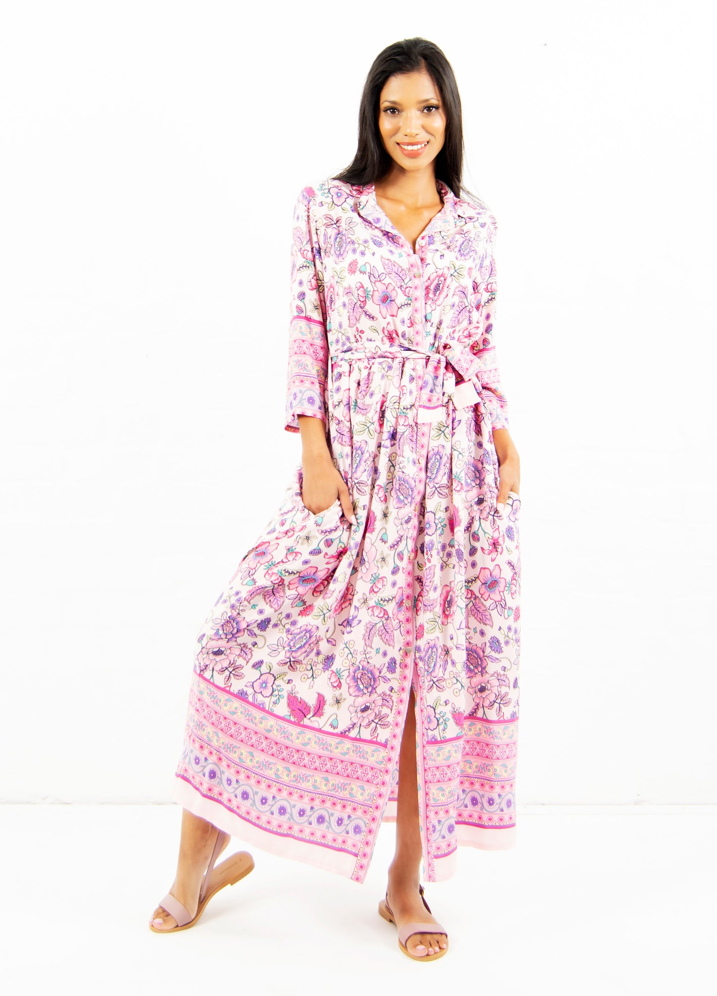 Ivy maxi shirt dress in blush Jasmine Rose print size 32 & 40
