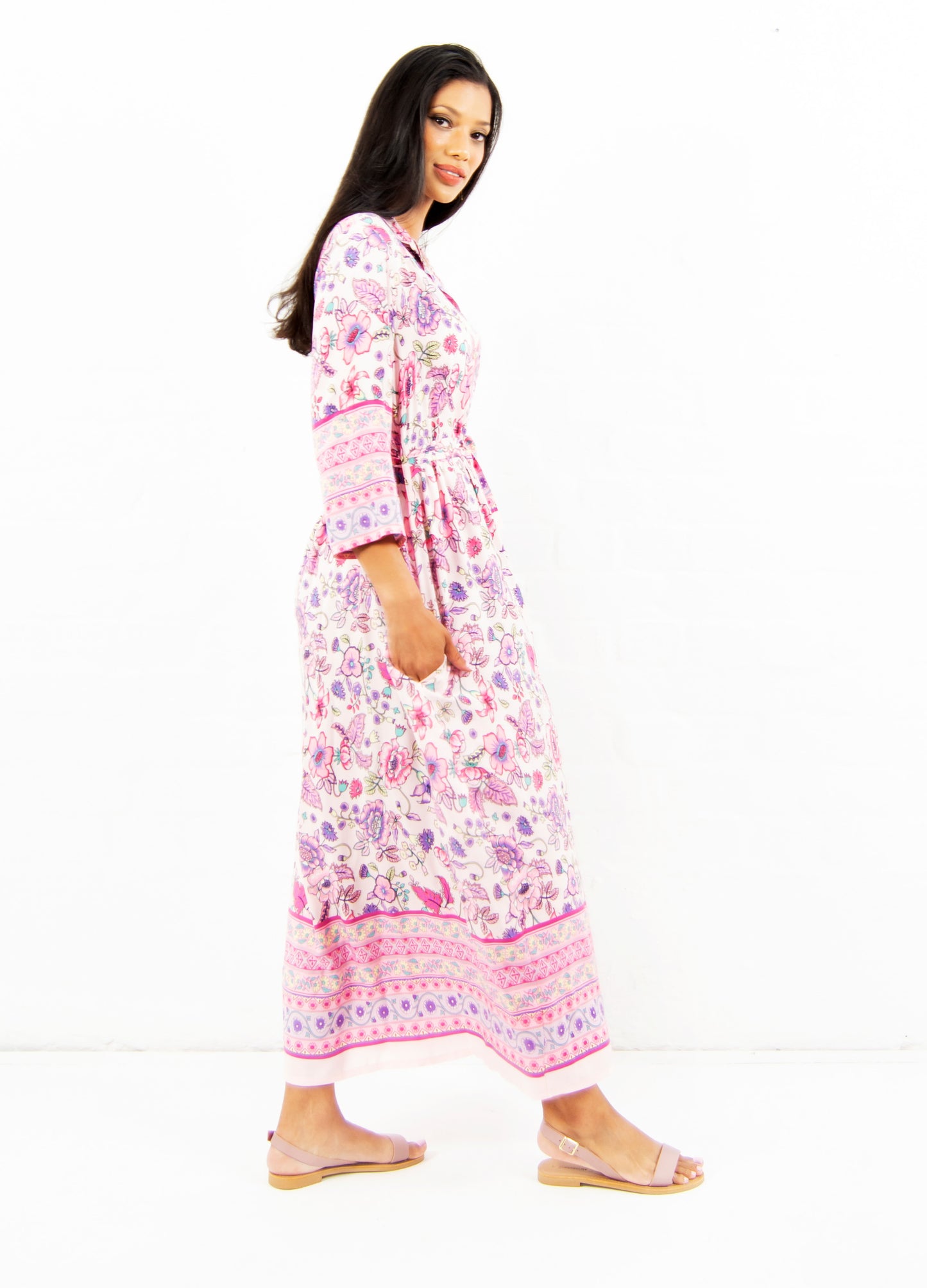 Ivy maxi shirt dress in blush Jasmine Rose print size 32 & 40