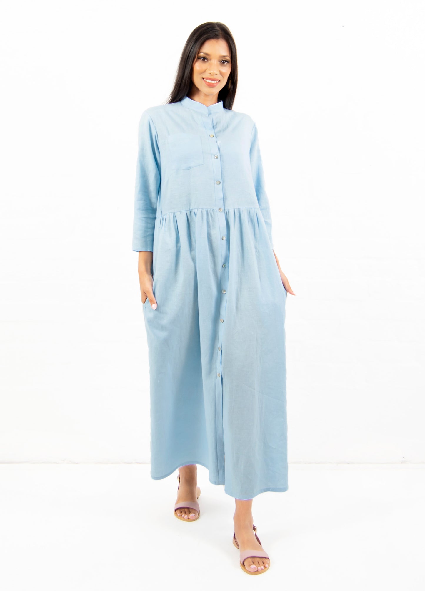 Lilianna maxi shirt dress in Sky Blue size 32