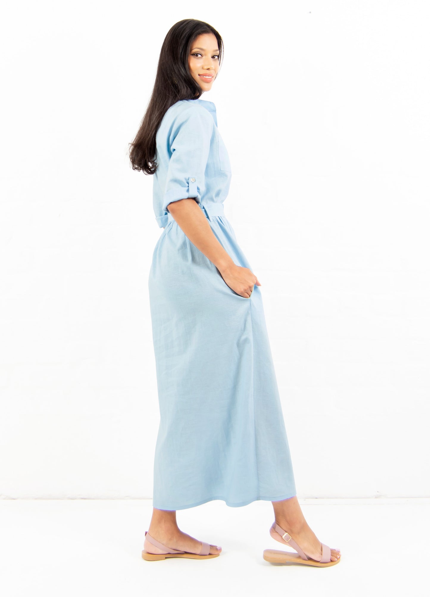 Lilianna maxi shirt dress in Sky Blue size 32