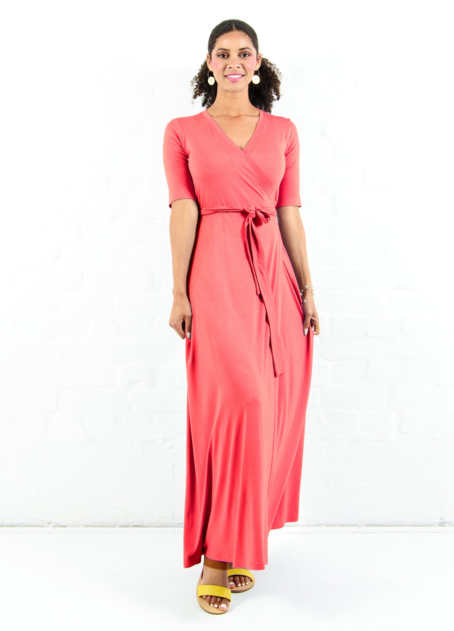 Magnolia maxi wrap dress in Coral