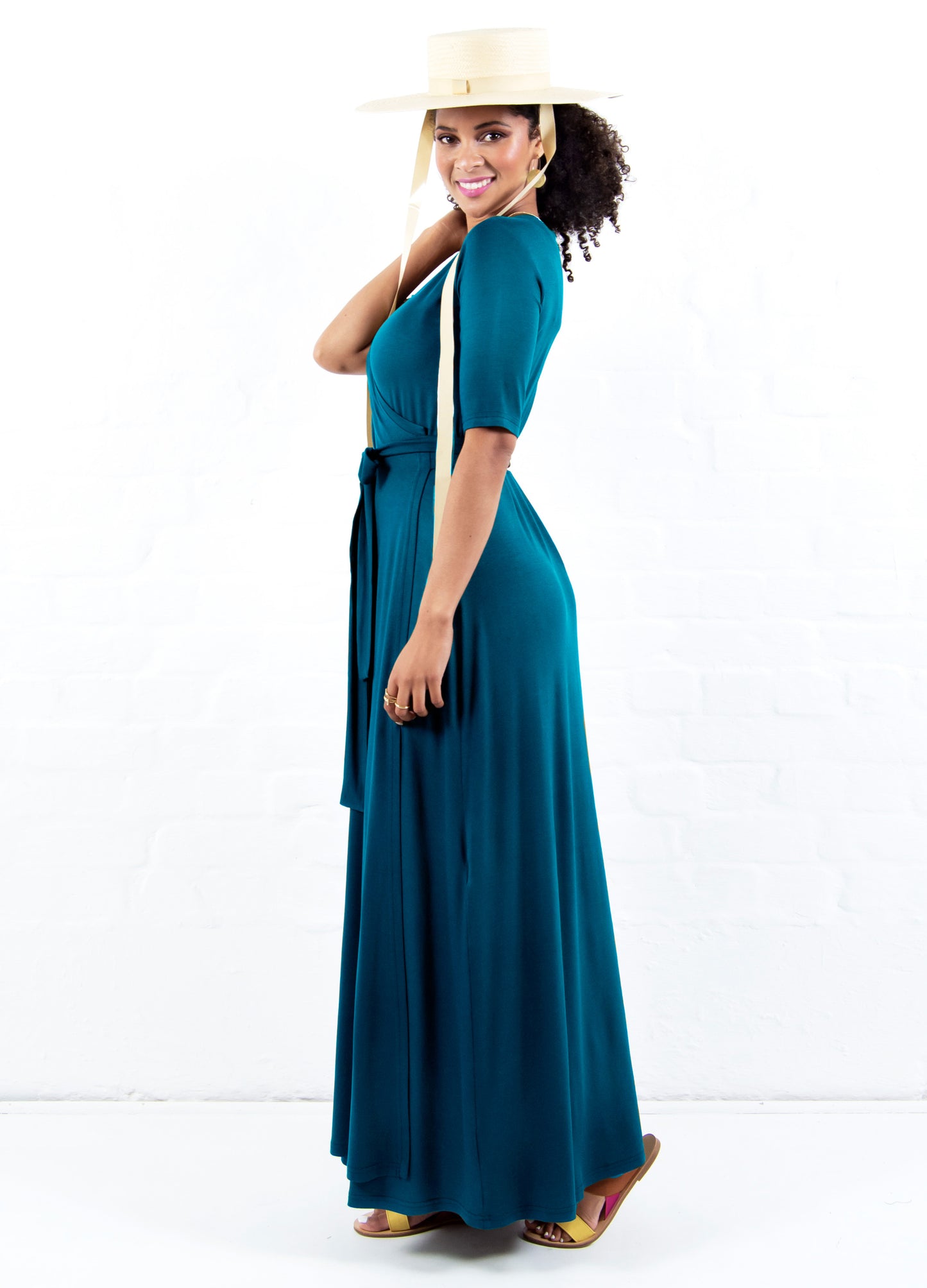 Magnolia Maxi Wrap Dress in Pacific Blue