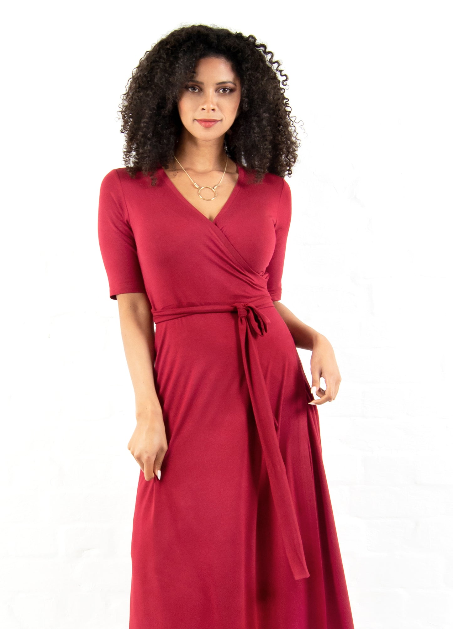 Magnolia maxi wrap dress in Cranberry