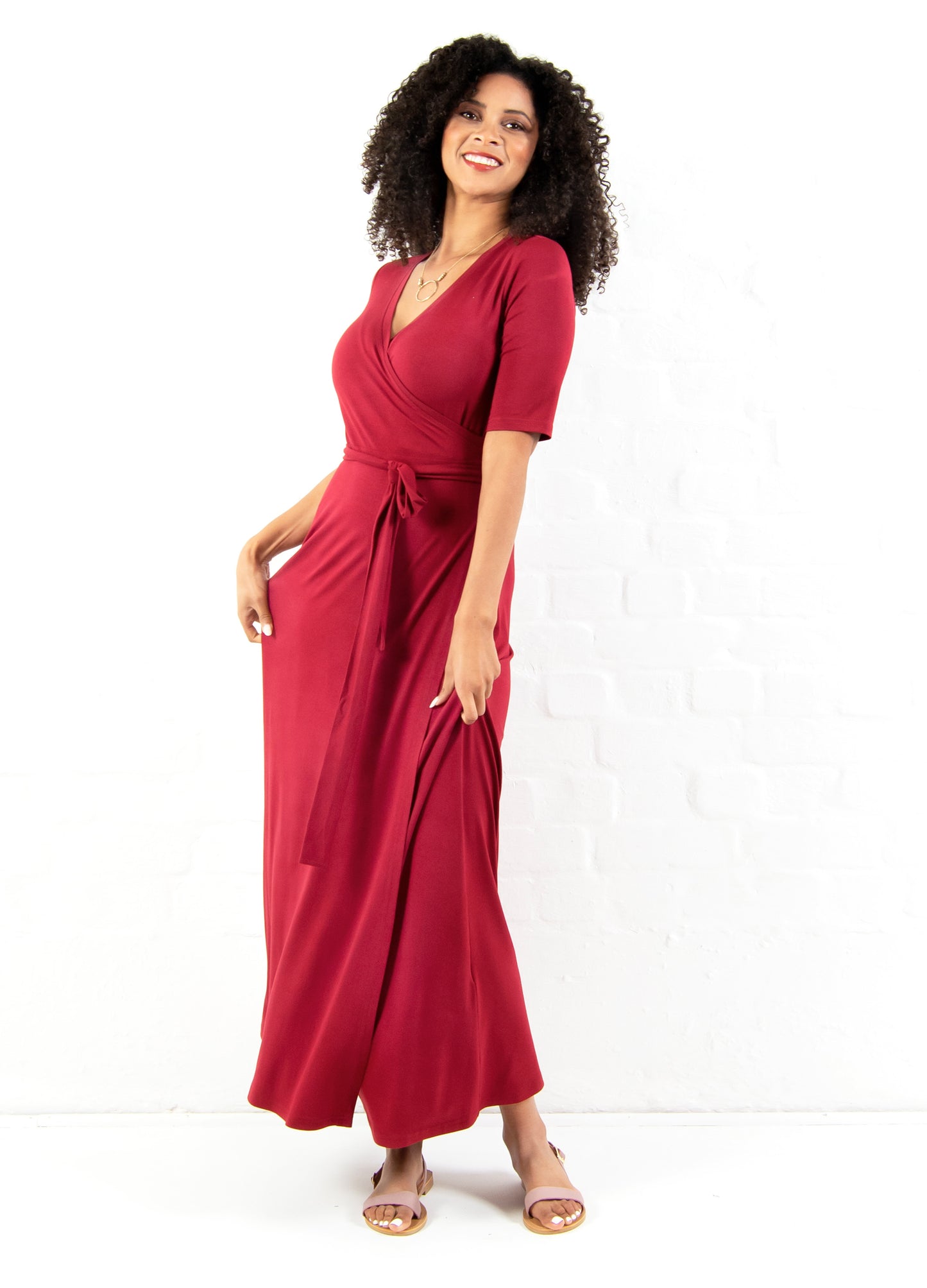 Magnolia maxi wrap dress in Cranberry