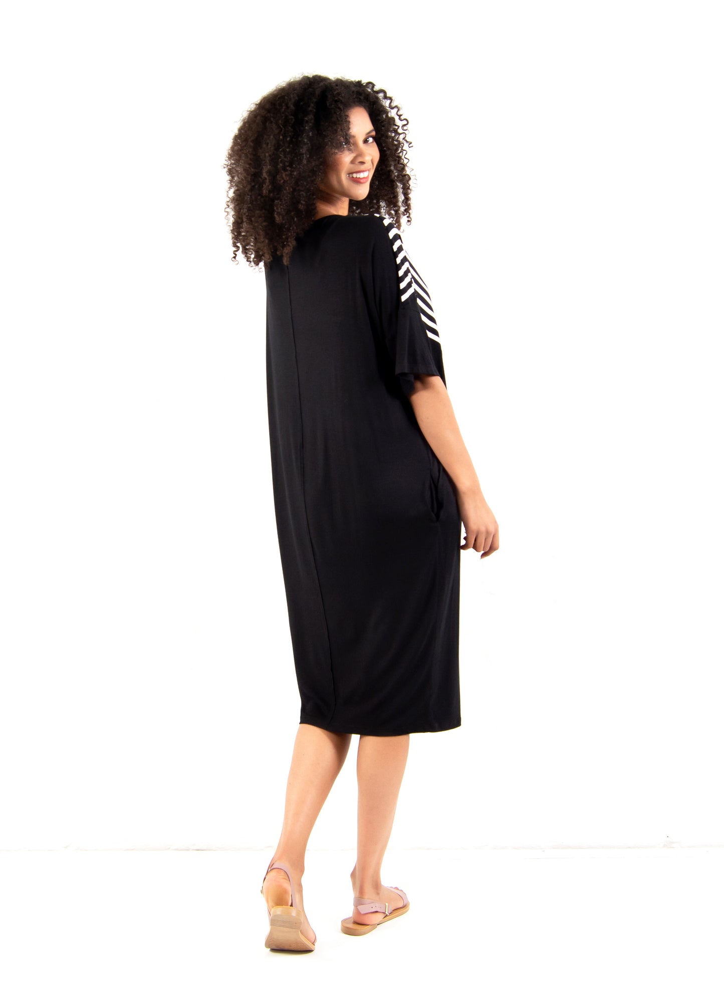 Manon cocoon dress in Black and White stripe