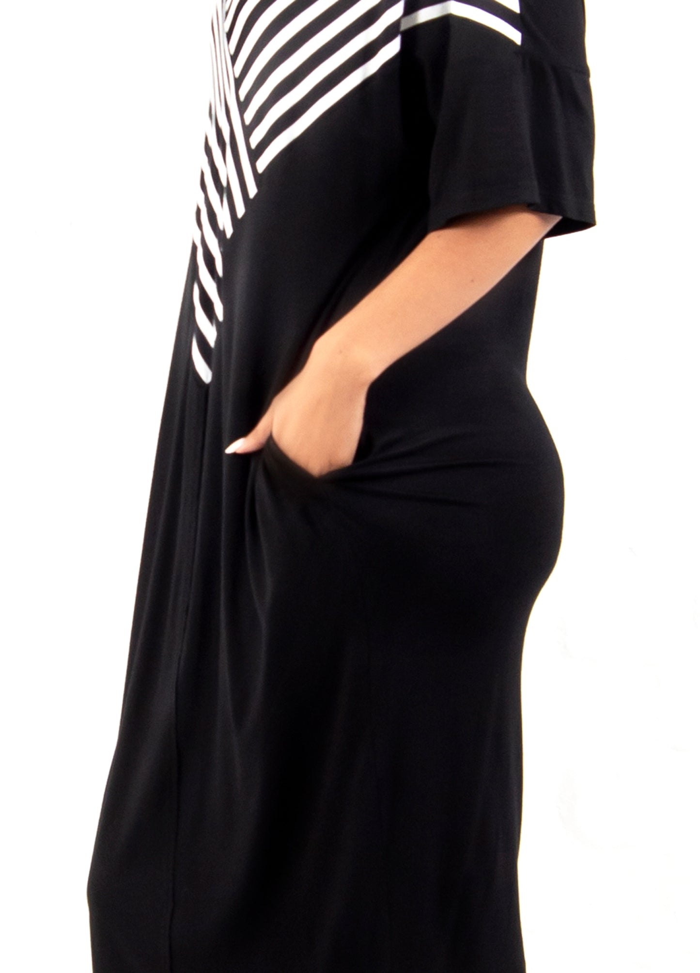 Manon cocoon dress in Black and White stripe