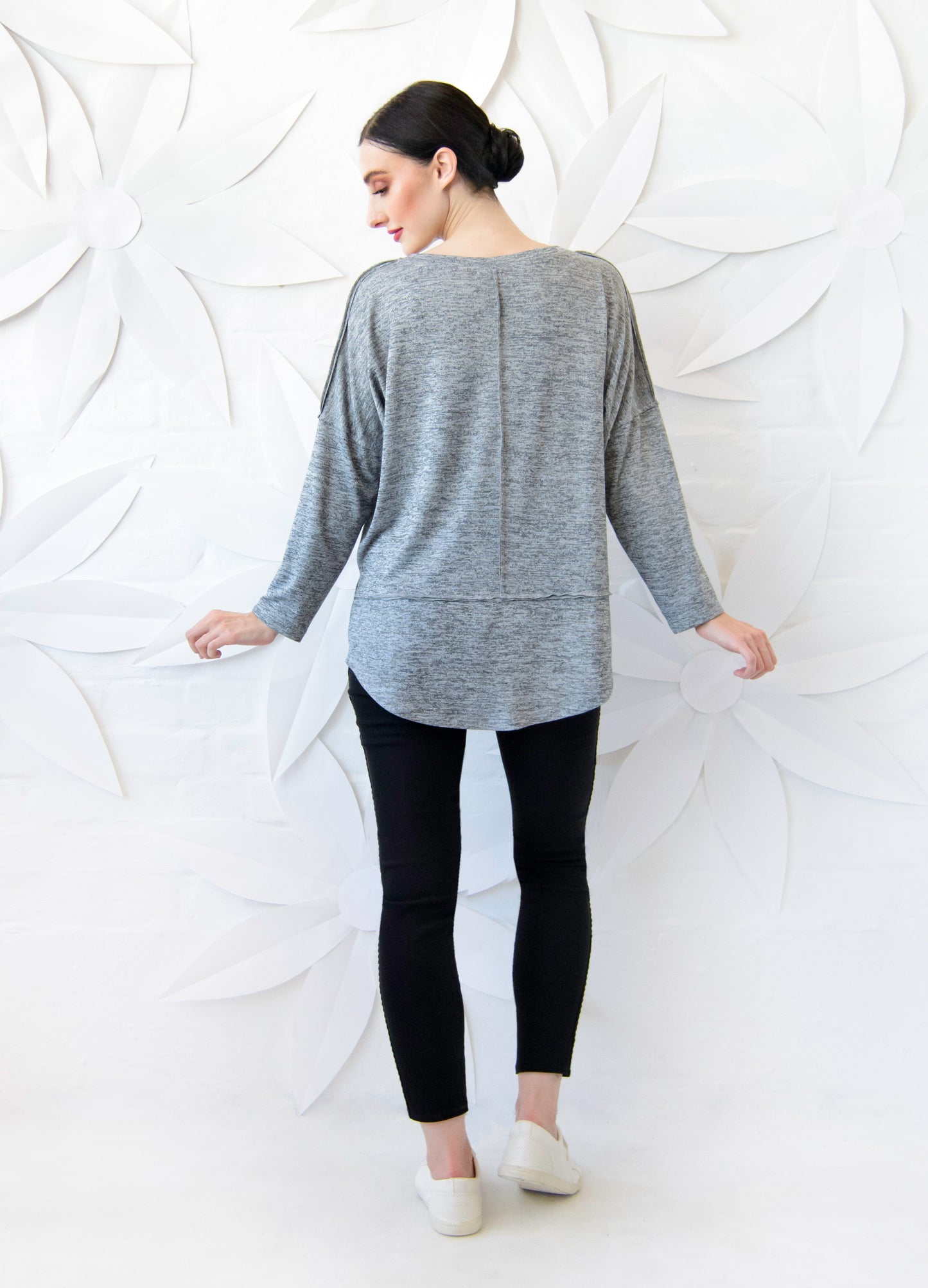 Mia box pullover in grey mélange knit size 34