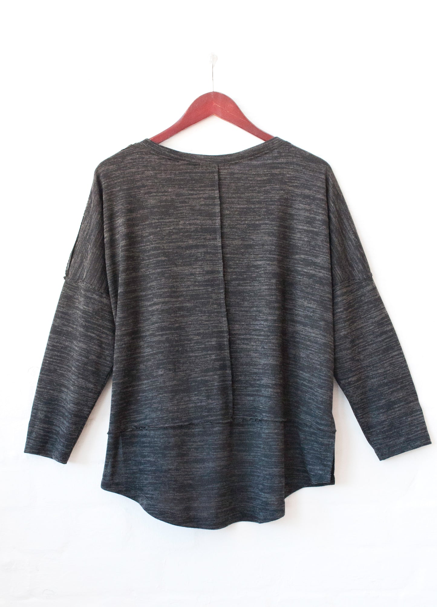 Mia Box Pullover in Charcoal melange cut & sew knit