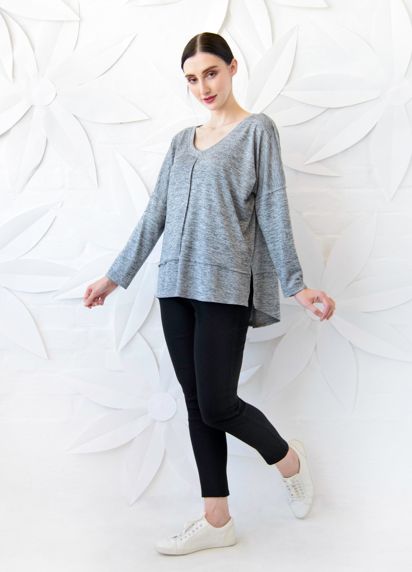 Mia box pullover in grey mélange knit size 34