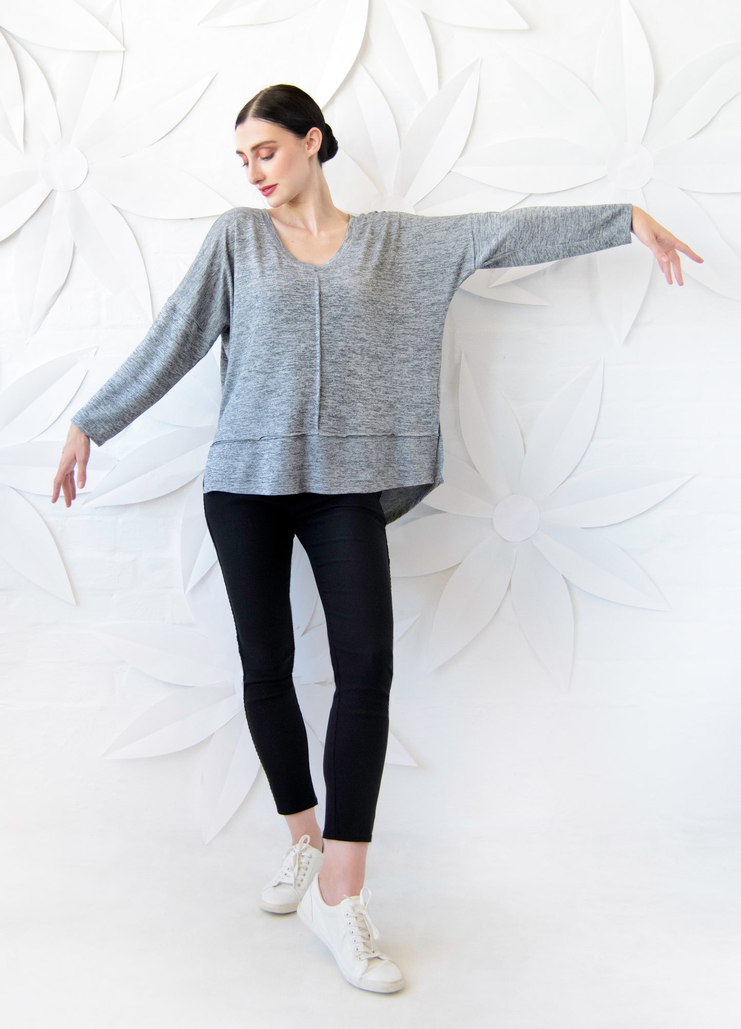 Mia box pullover in grey mélange knit size 34