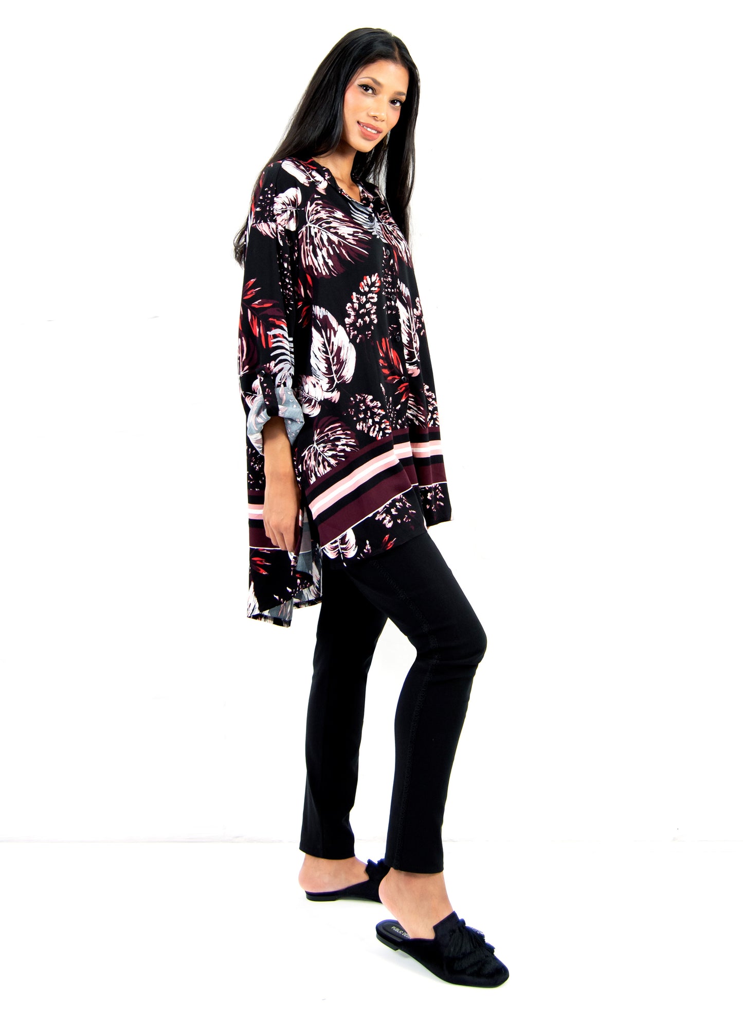 Michelle box shirt in black Lau Floral print size 34