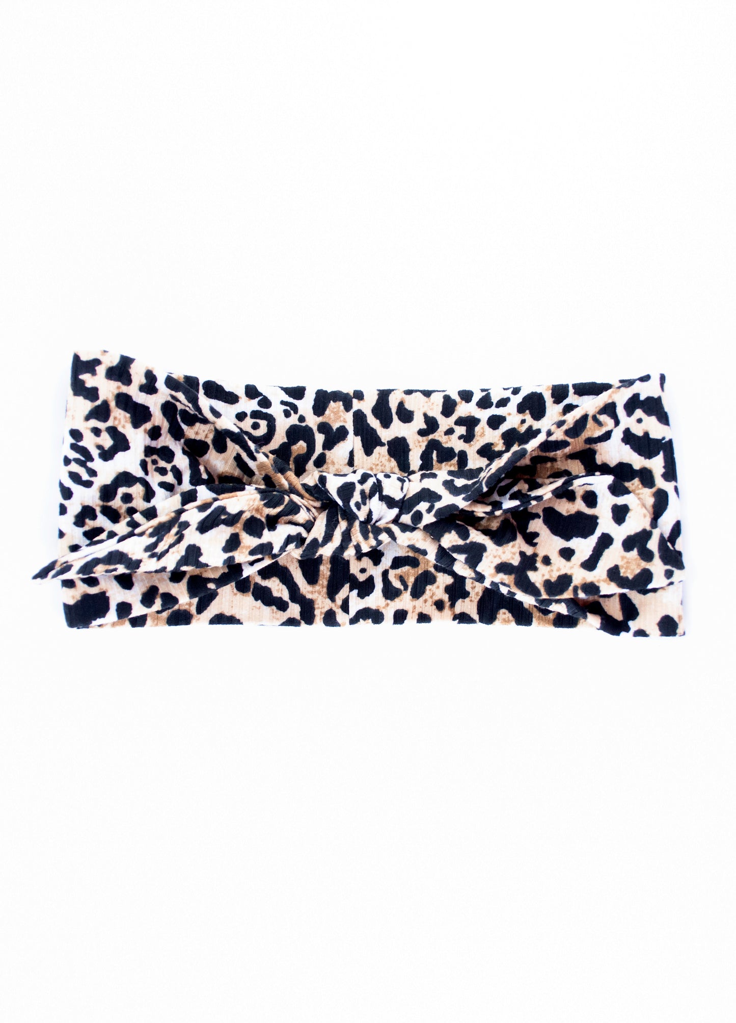 Juno tie headband in biscuit Lynx rib print