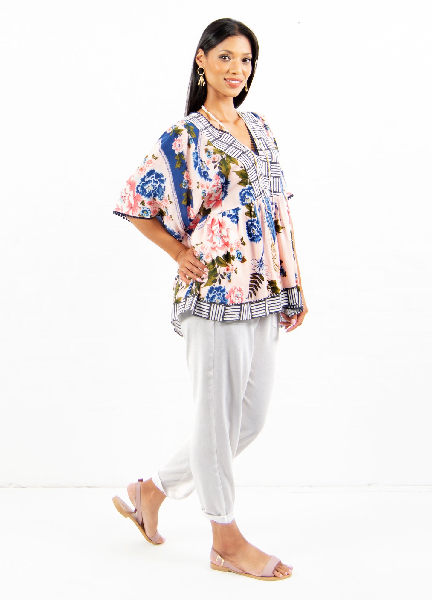 Mimi kaftan top in blush Olà Scarf print