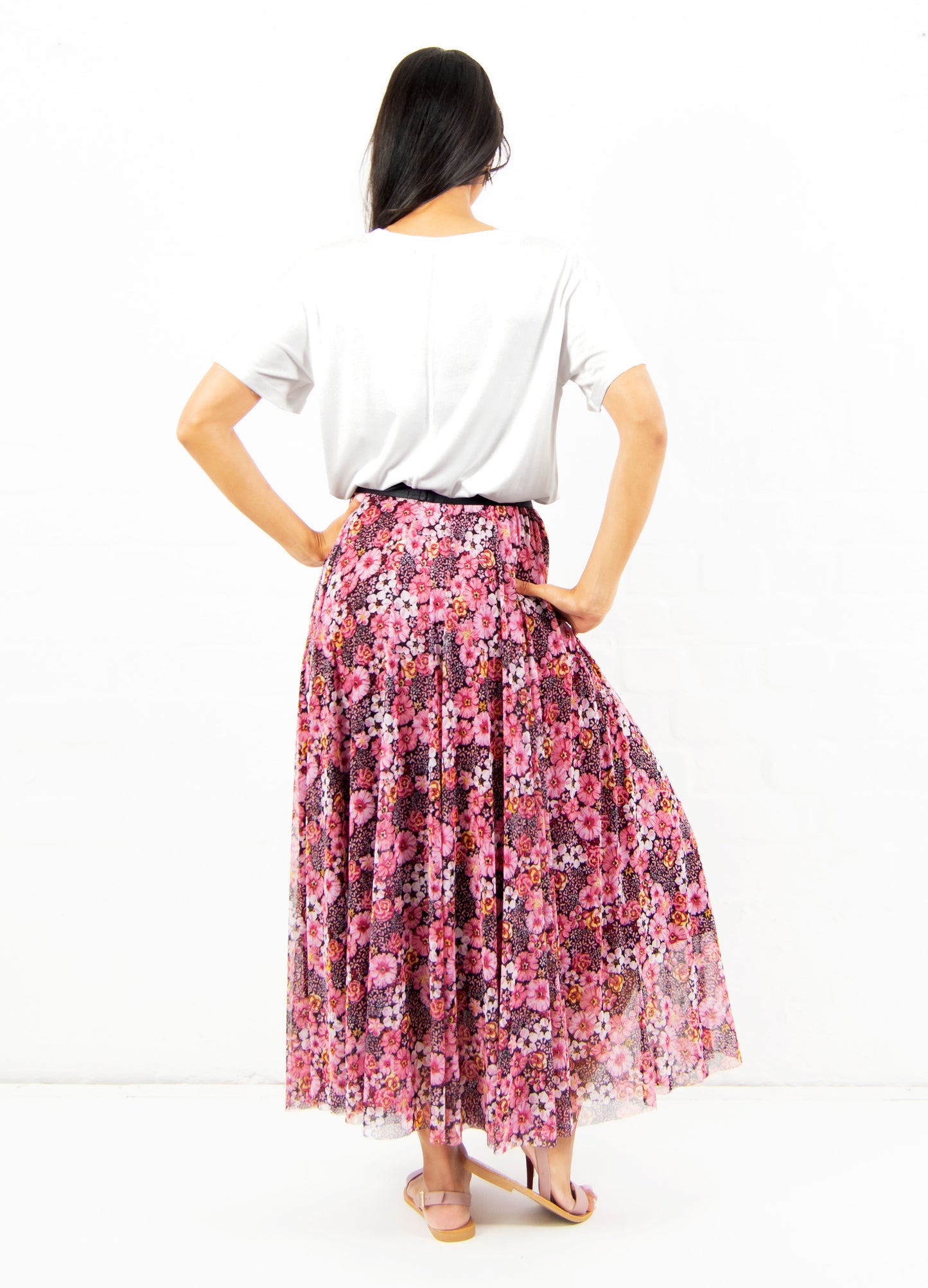 Angelica circle skirt in pink Fuji Blossom print