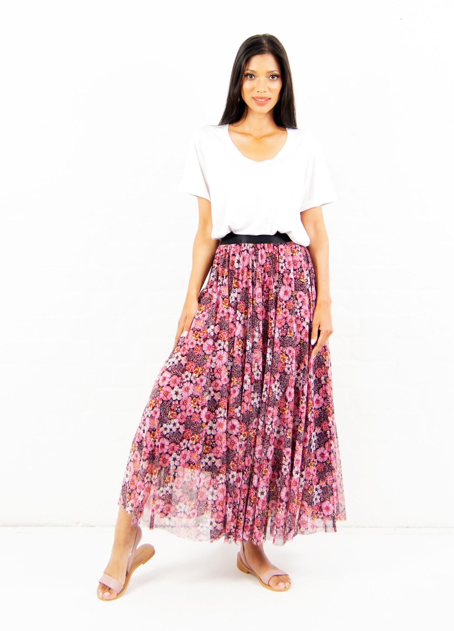 Angelica circle skirt in pink Fuji Blossom print