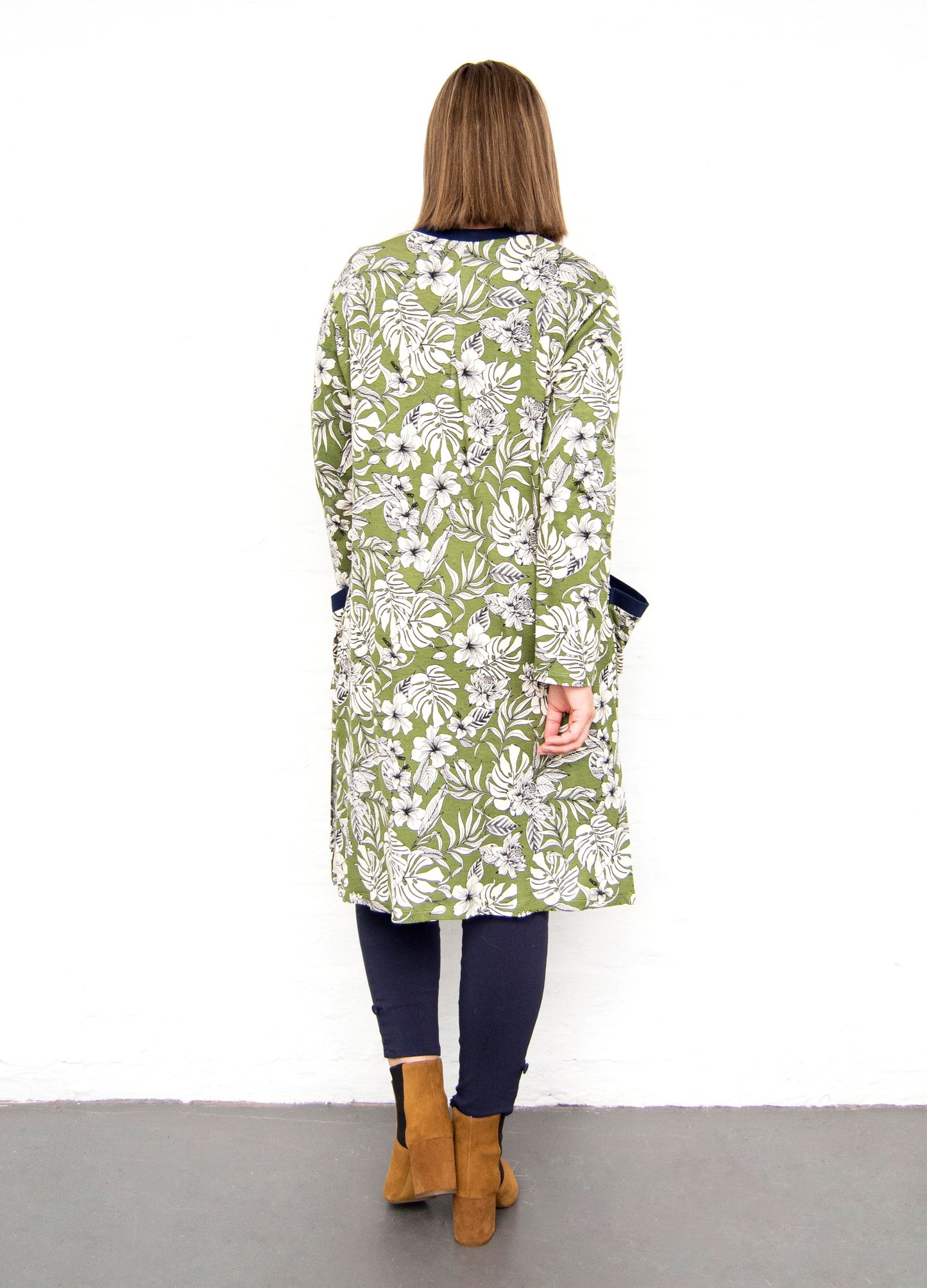 Nicolette Cardigan in olive Carolina Floral