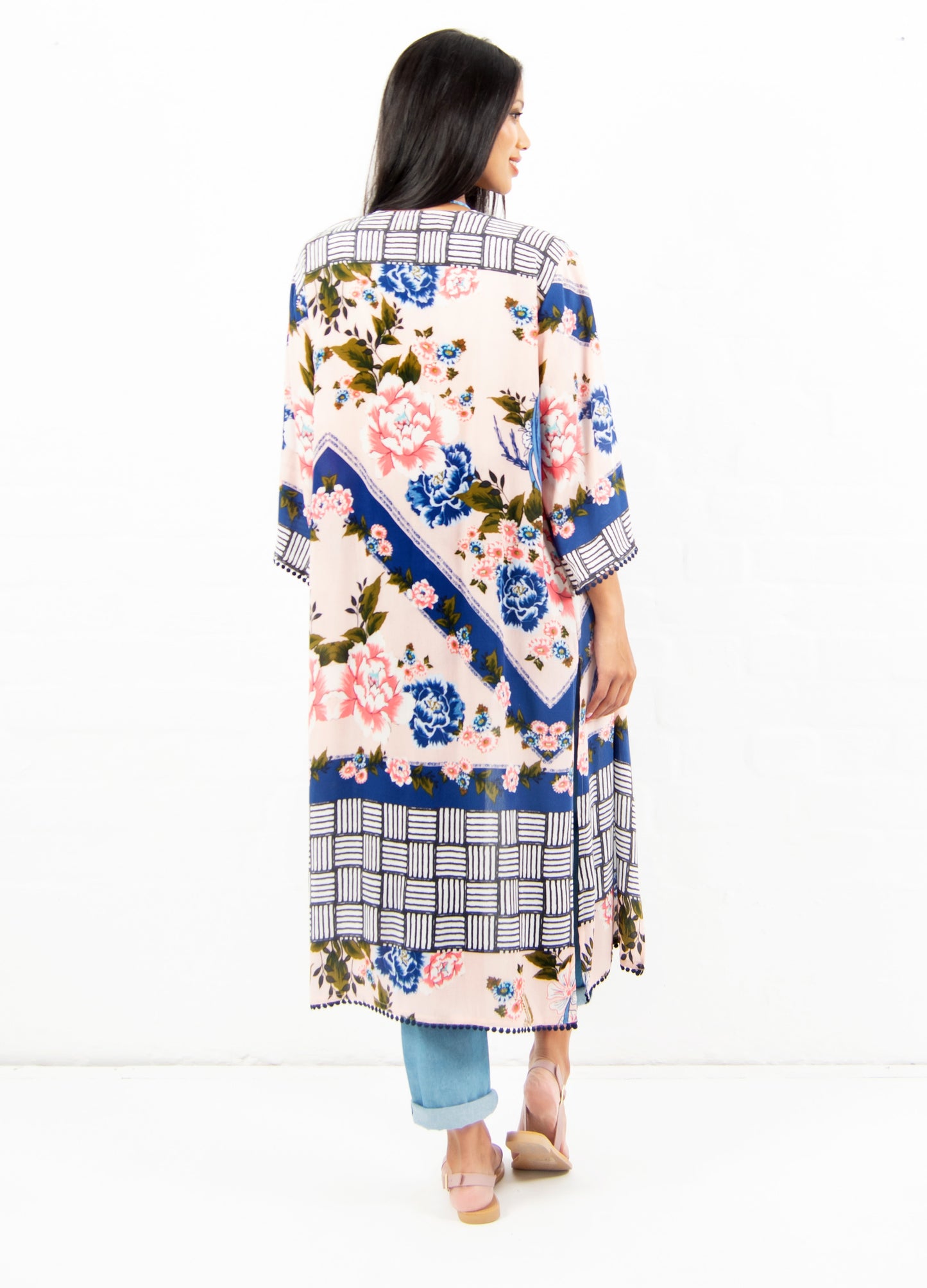 Nova soft kimono jacket in blush Olà Scarf print