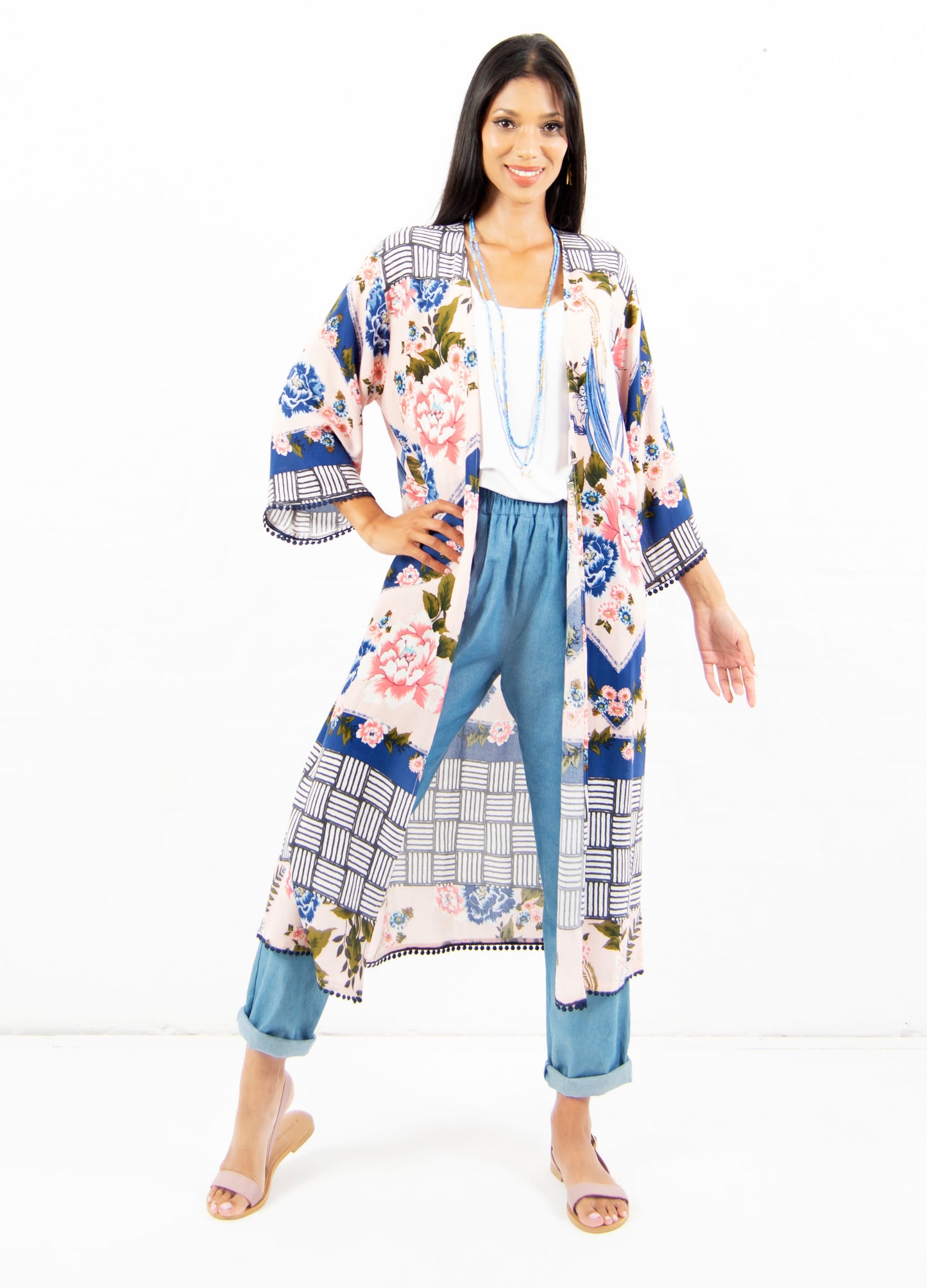 Nova soft kimono jacket in blush Olà Scarf print