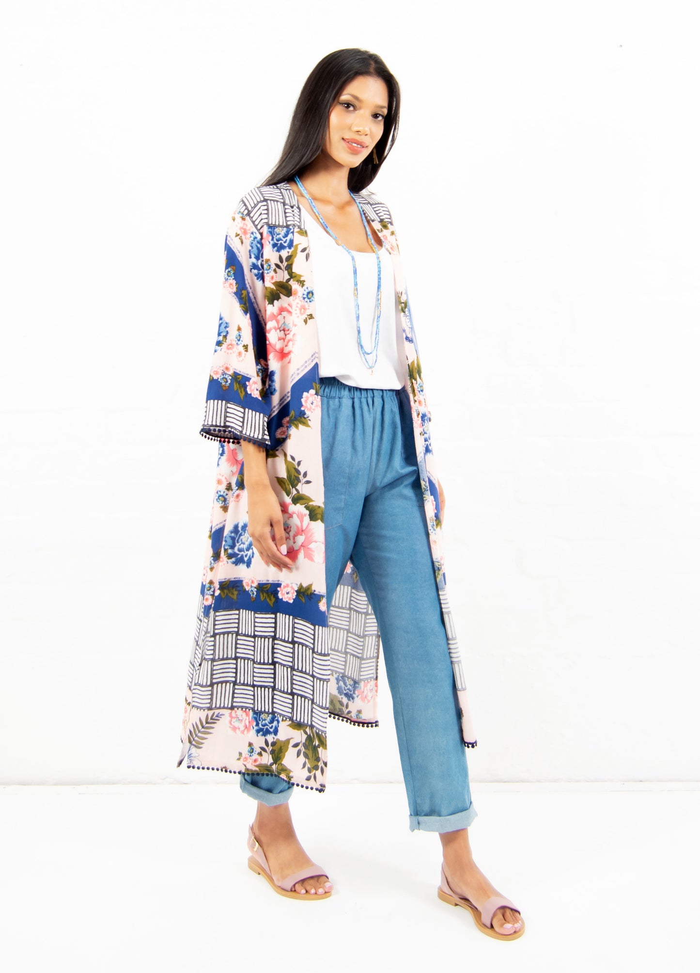 Nova soft kimono jacket in blush Olà Scarf print