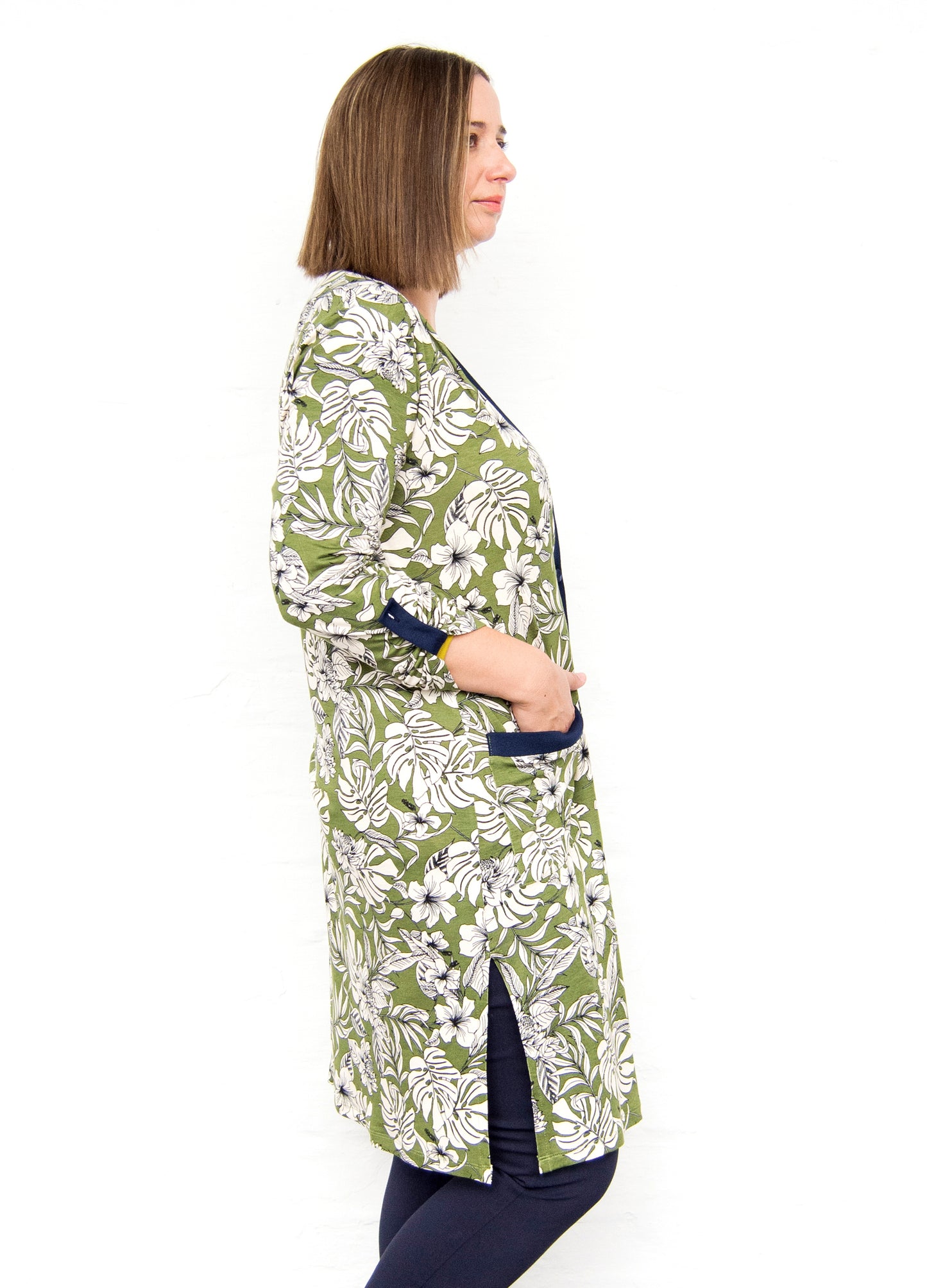 Nicolette Cardigan in olive Carolina Floral