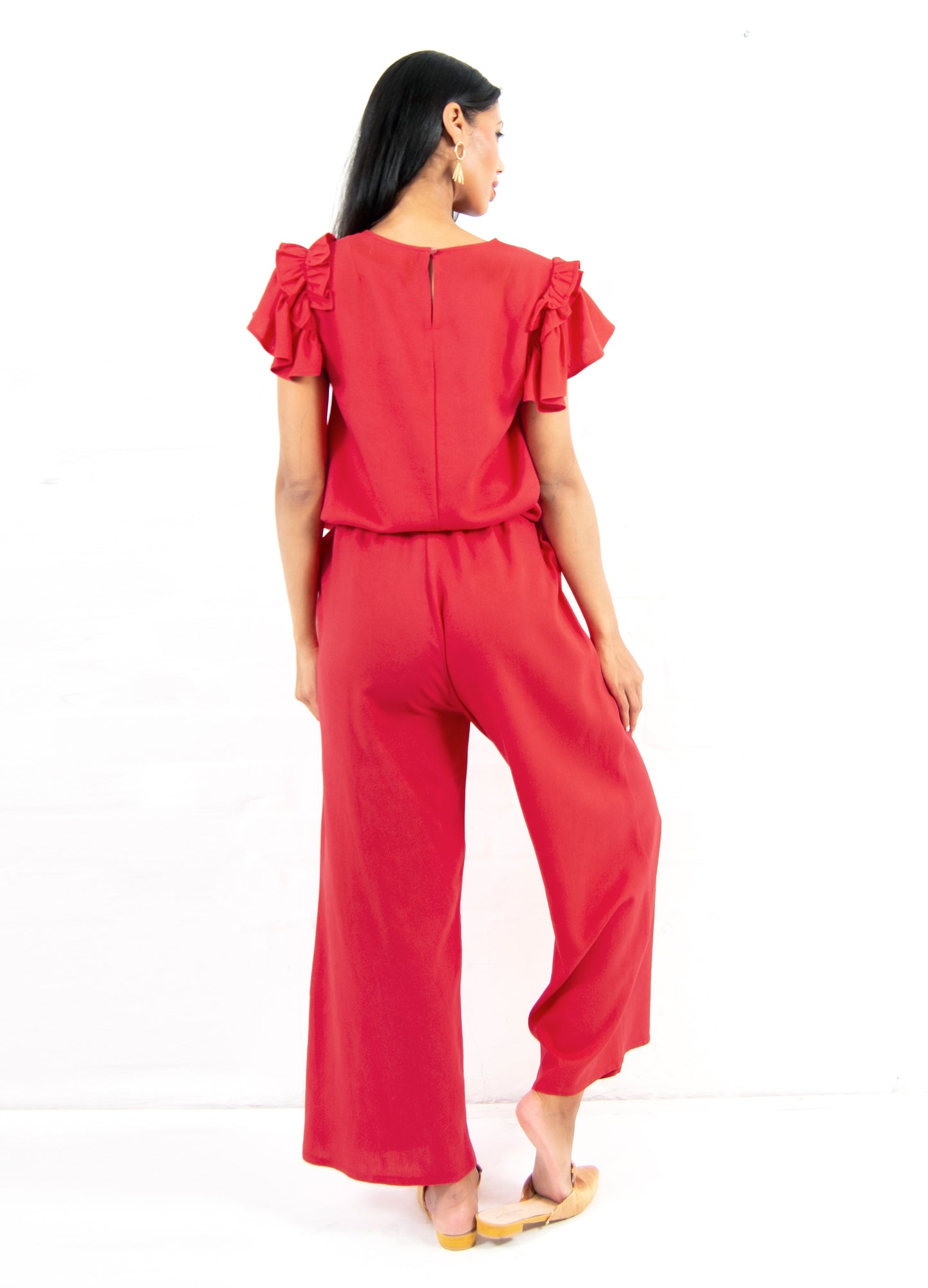 Romie frill shell top in Cherry
