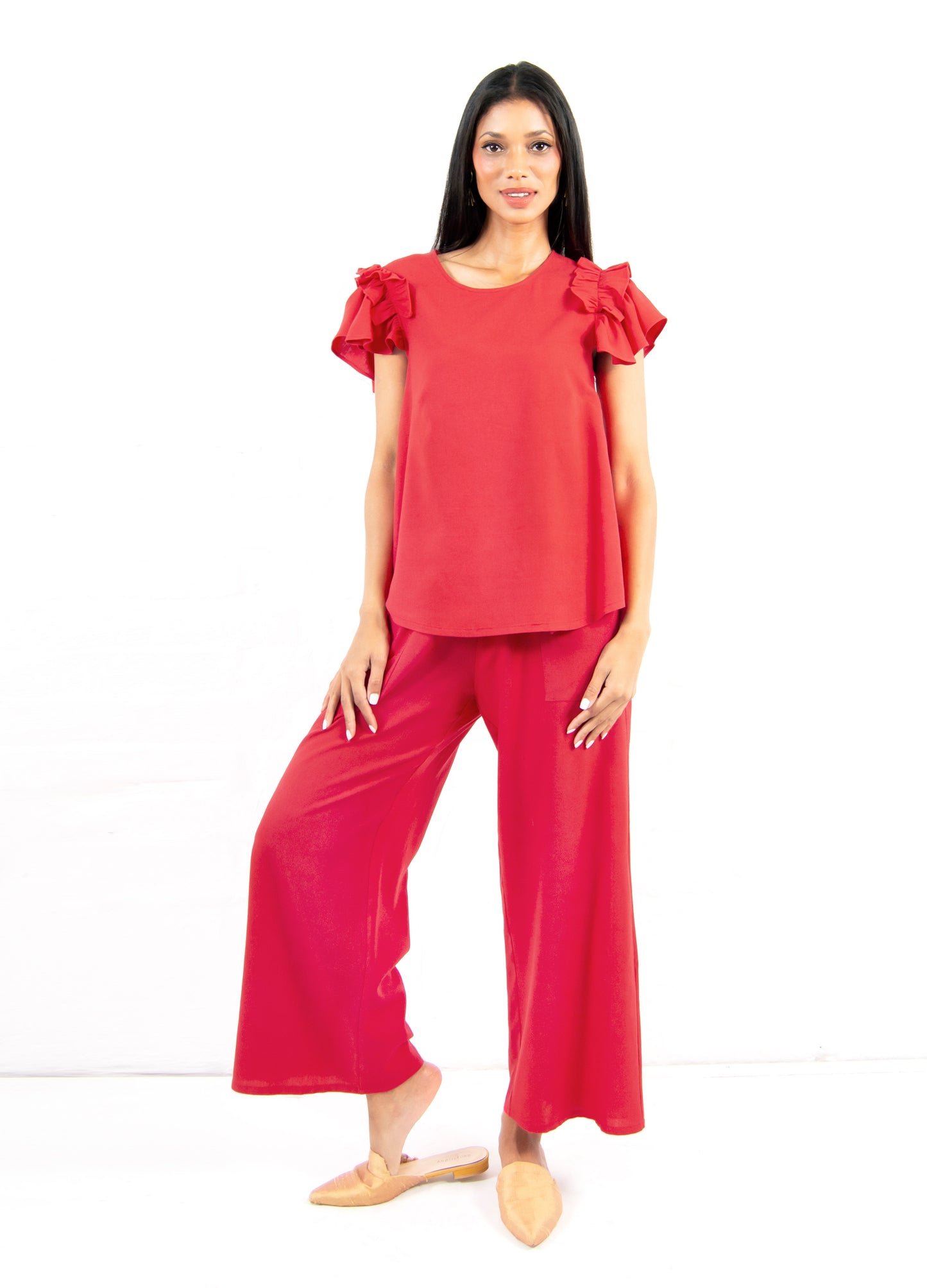 Romie frill shell top in Cherry