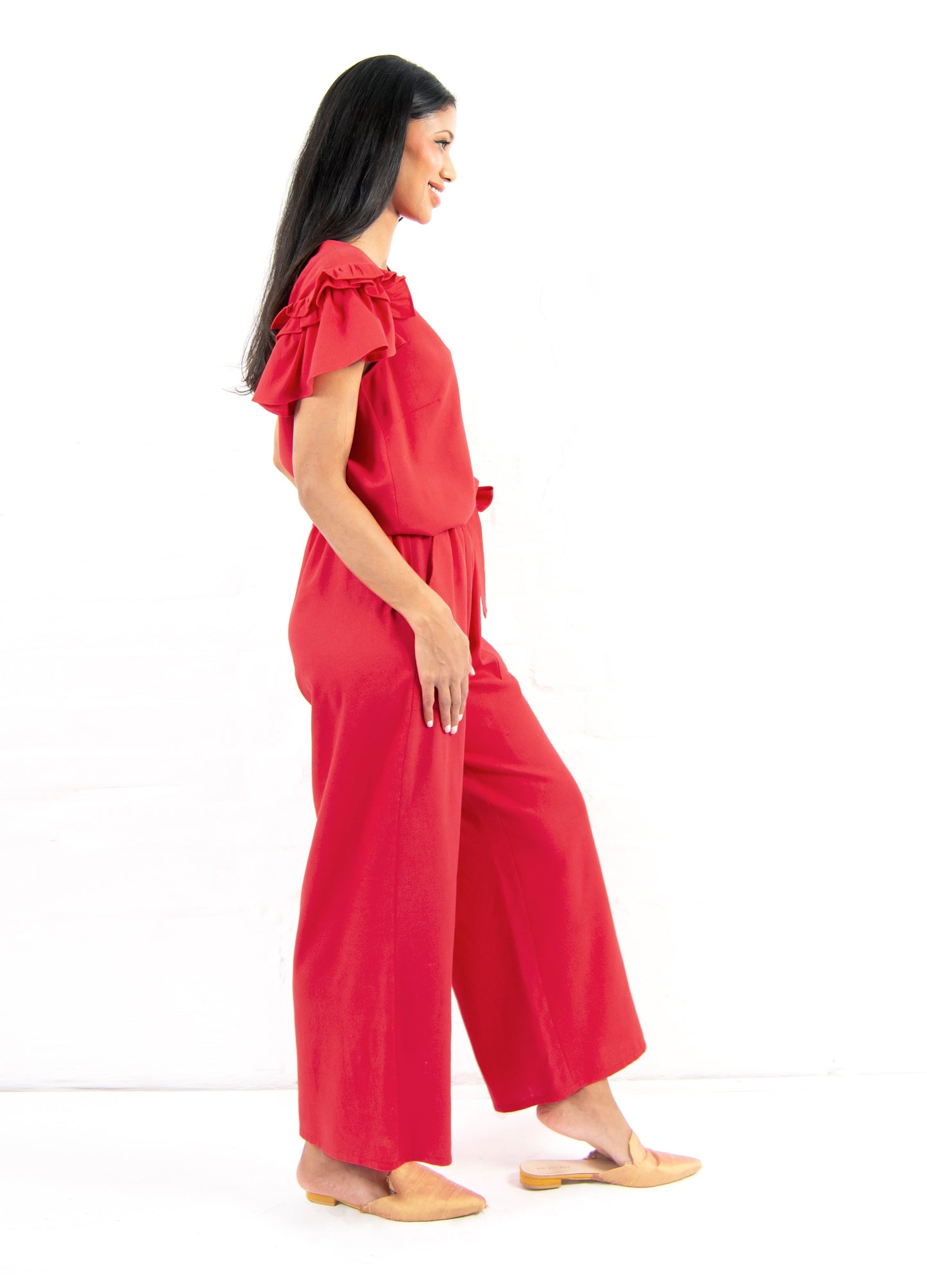Romie frill shell top in Cherry