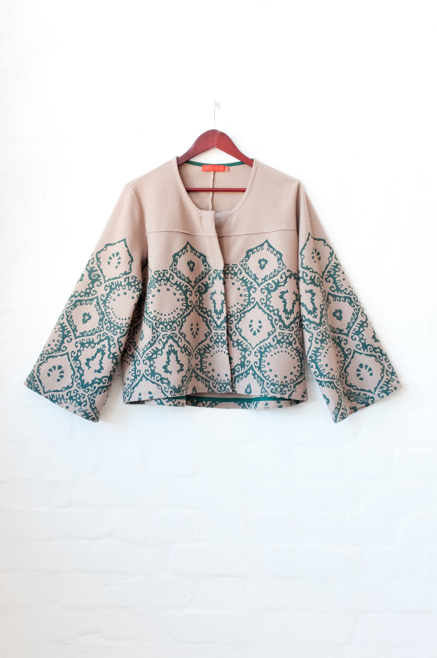 Rosalie Crop Coat in oatmeal and forest Krakatoa melton