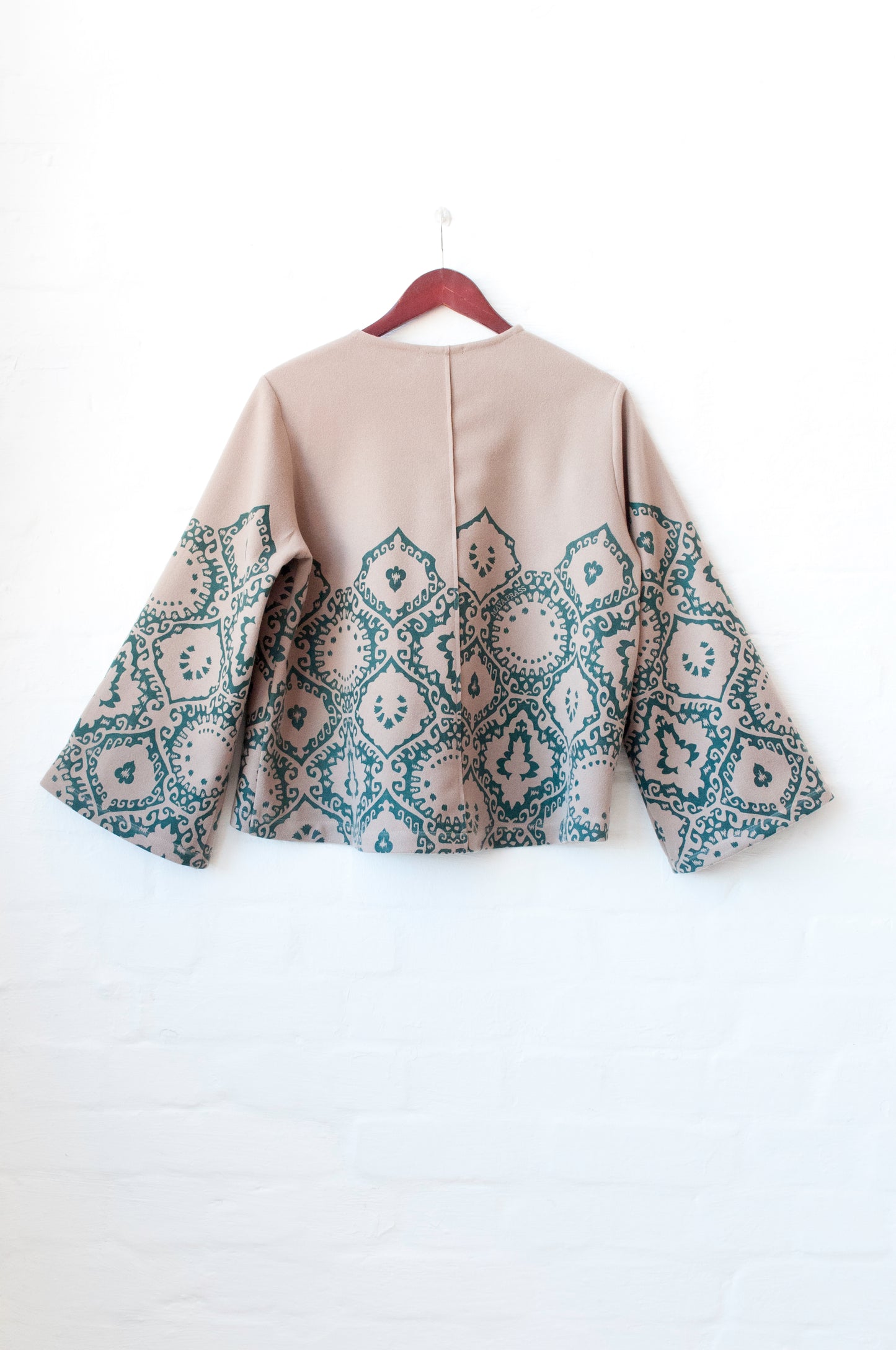 Rosalie Crop Coat in oatmeal and forest Krakatoa melton