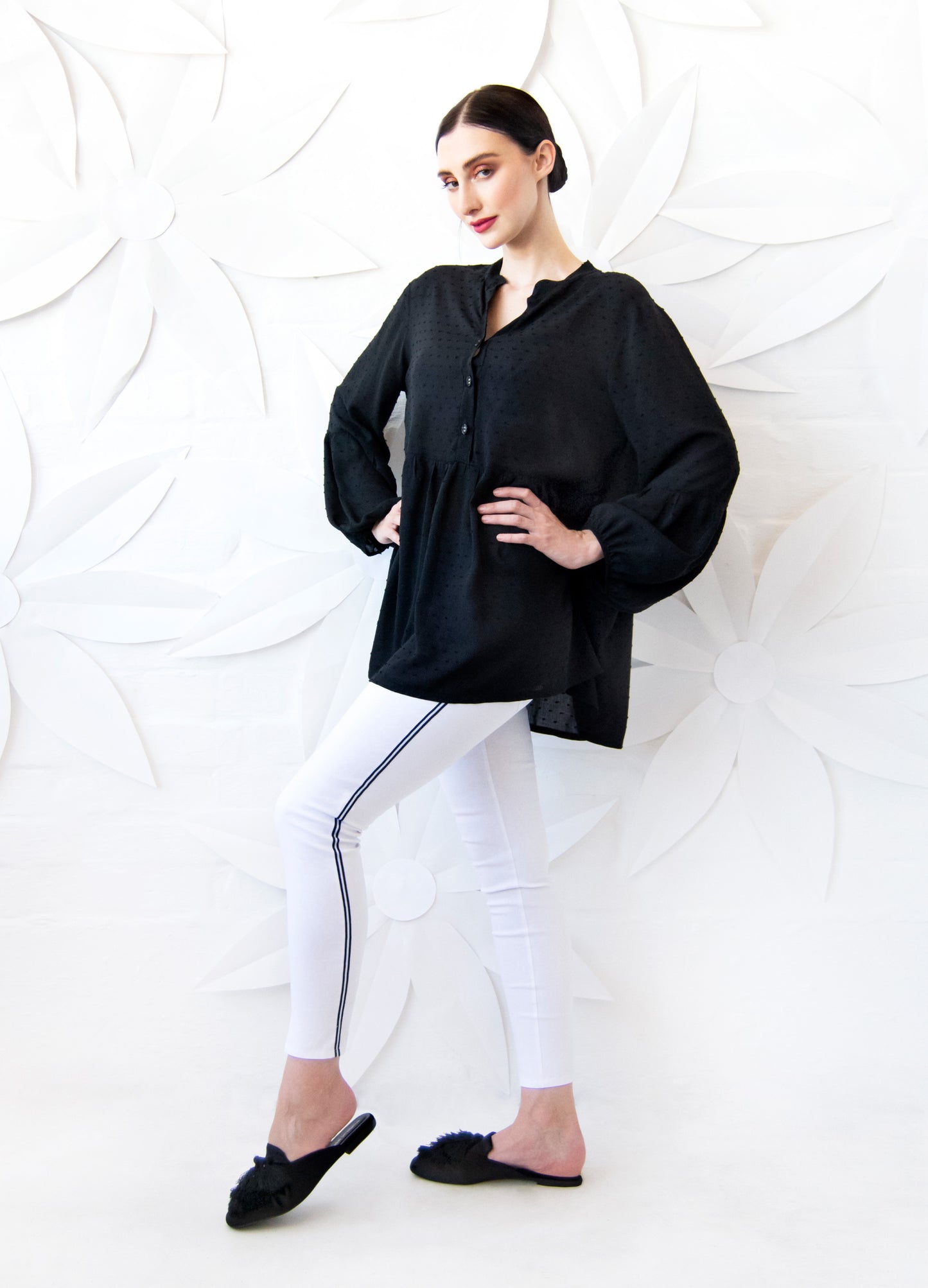 Sadie blouse in black Spot Dobby