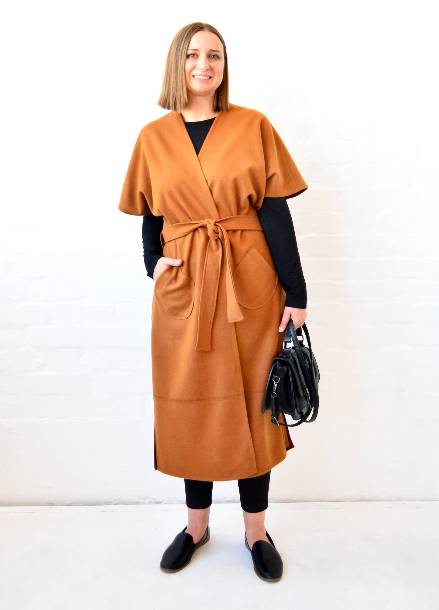 Silvana sleeveless Coat in Caramel melton