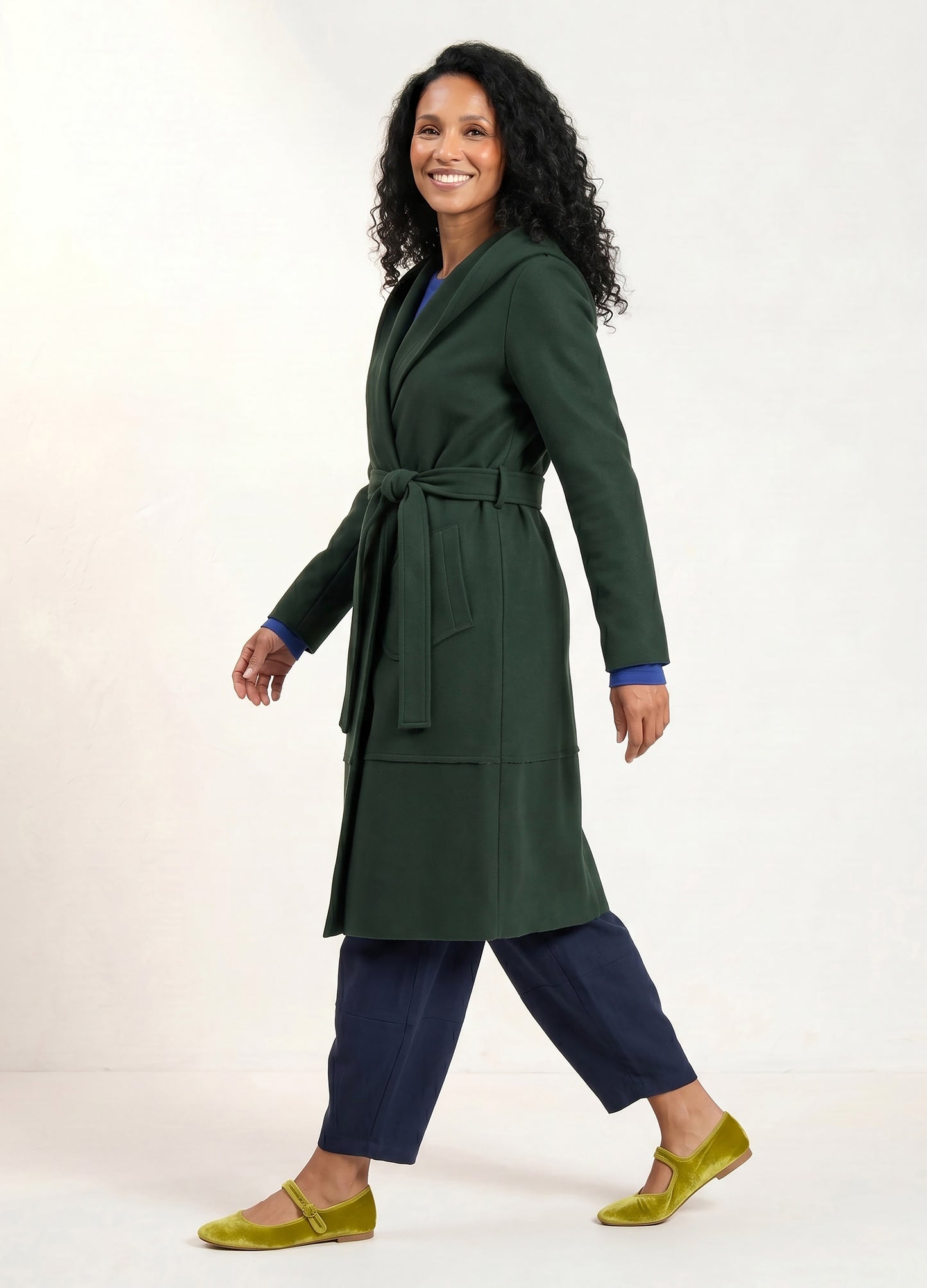 Alice hooded coat in Forest Green melton